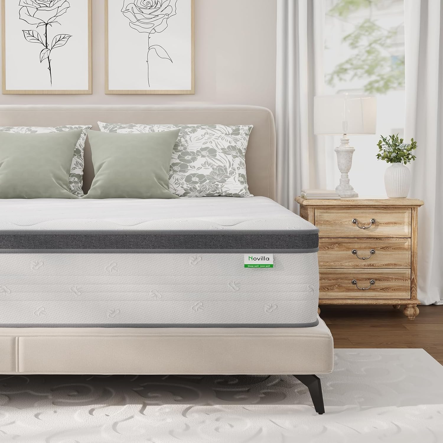 Queen Mattress 14 Inch, Queen Size Hybrid Mattress in a Box, Foam Pillowtop Matt