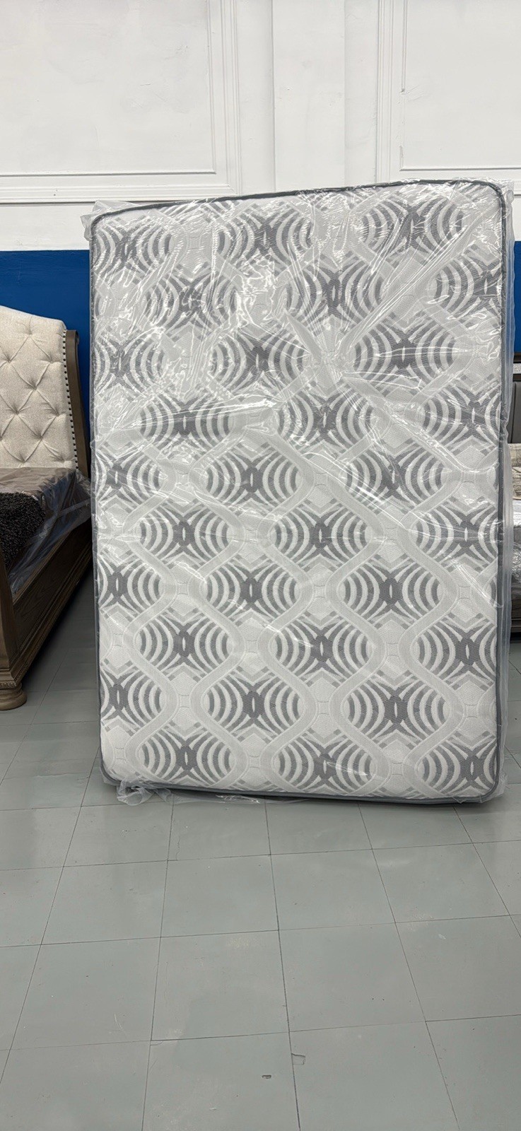 White & Gray Abstract Print Rectangle Mattress for Adults Bedroom