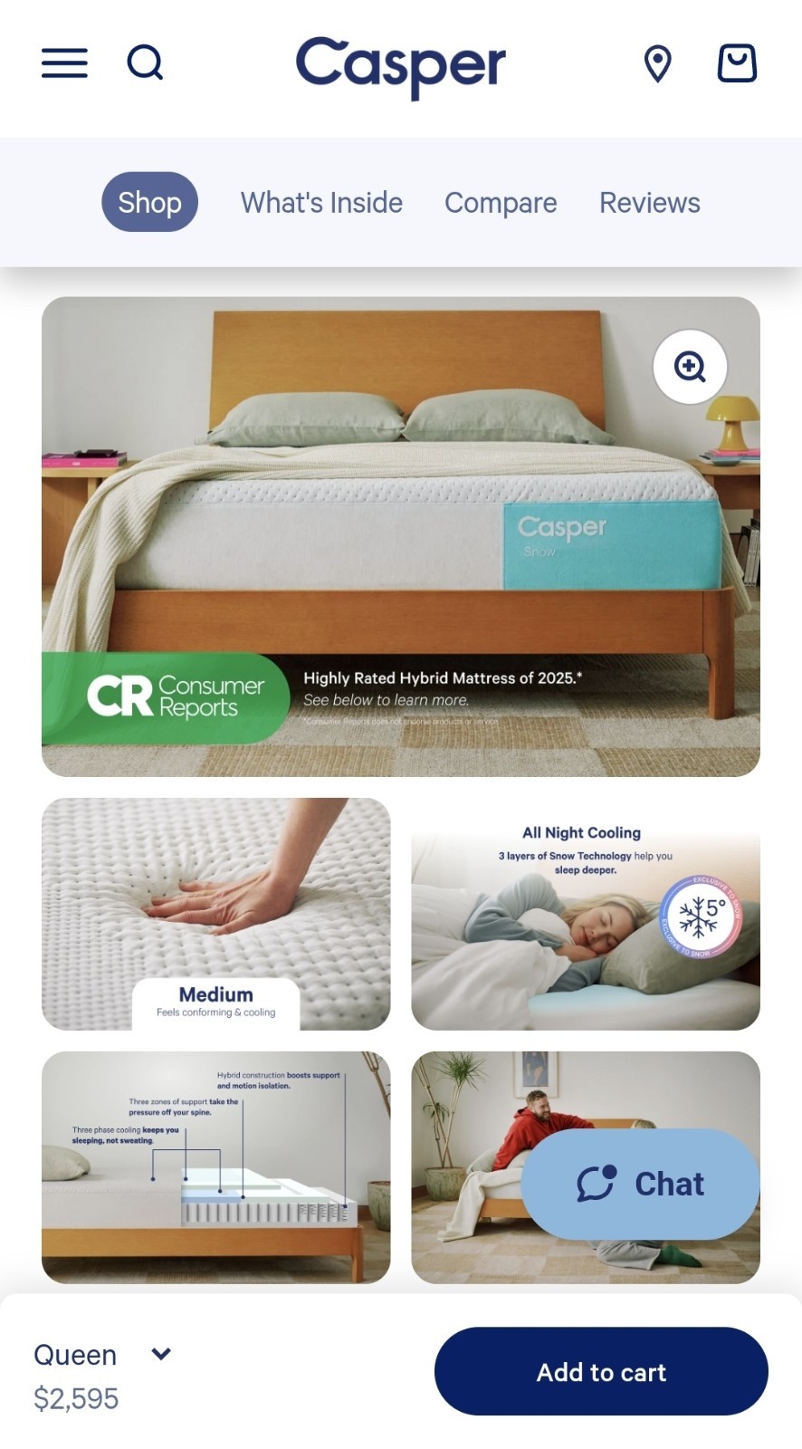 Casper Snow Queen Size Mattress