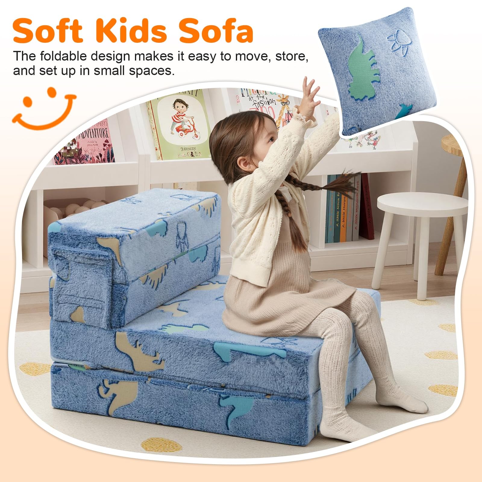 Foldable Futon Chair Bed for Kids, Glow Tri-fold Sofa Bed Convertible Toddler…