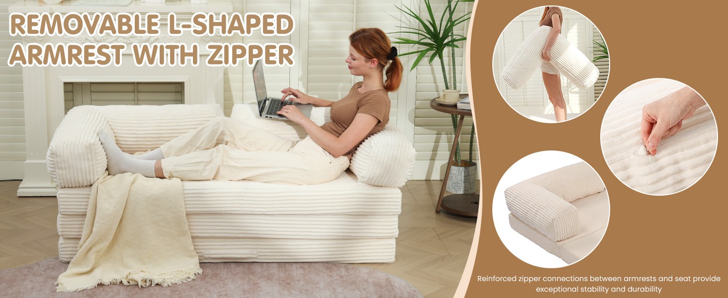 Convertible Sofa Bed Queen,5-in-1 Tri-Fold Bonel Couch with Removable