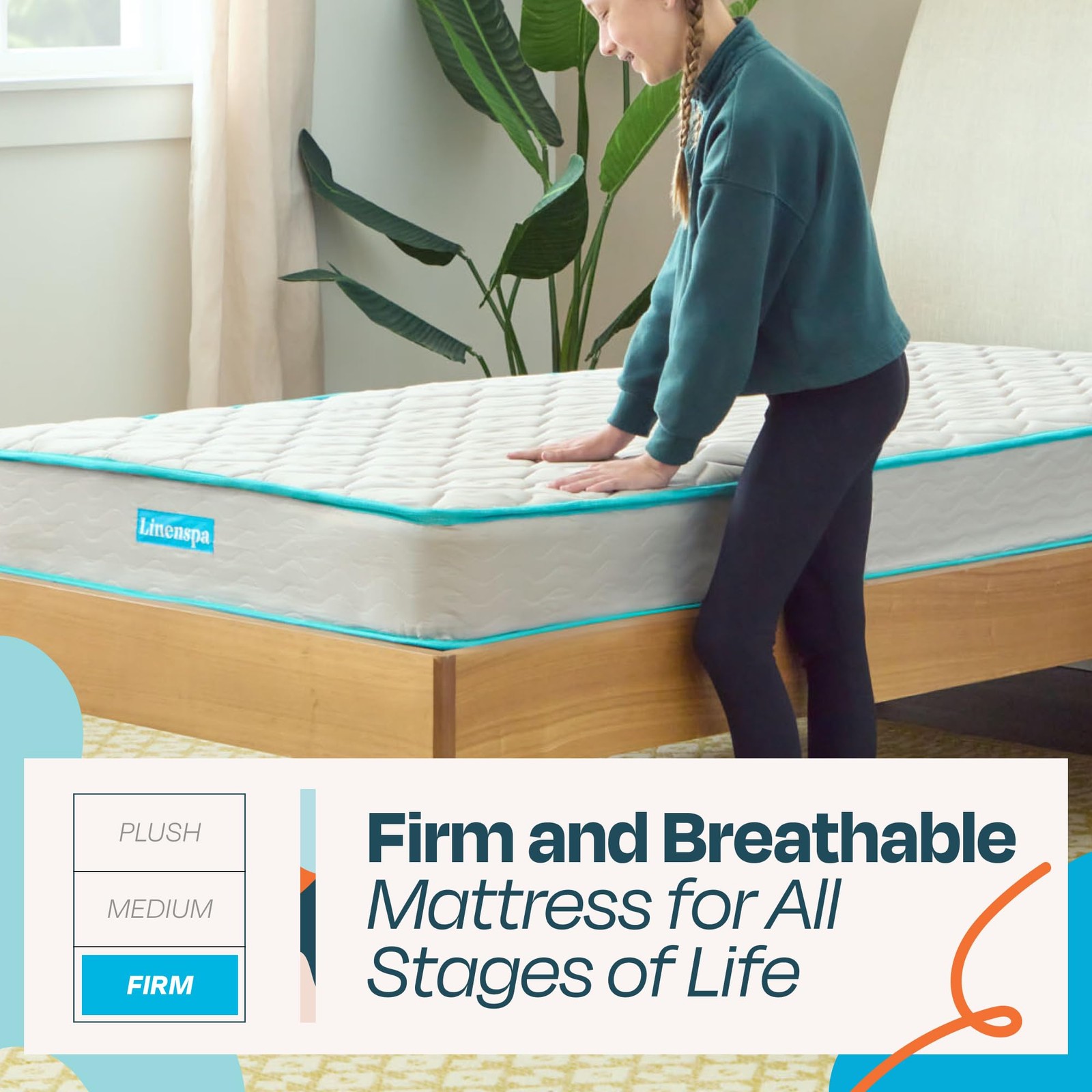 Linenspa 6 Inch Twin Mattress Firm Bonnell Spring Foam Breathable LS06TTGRSP