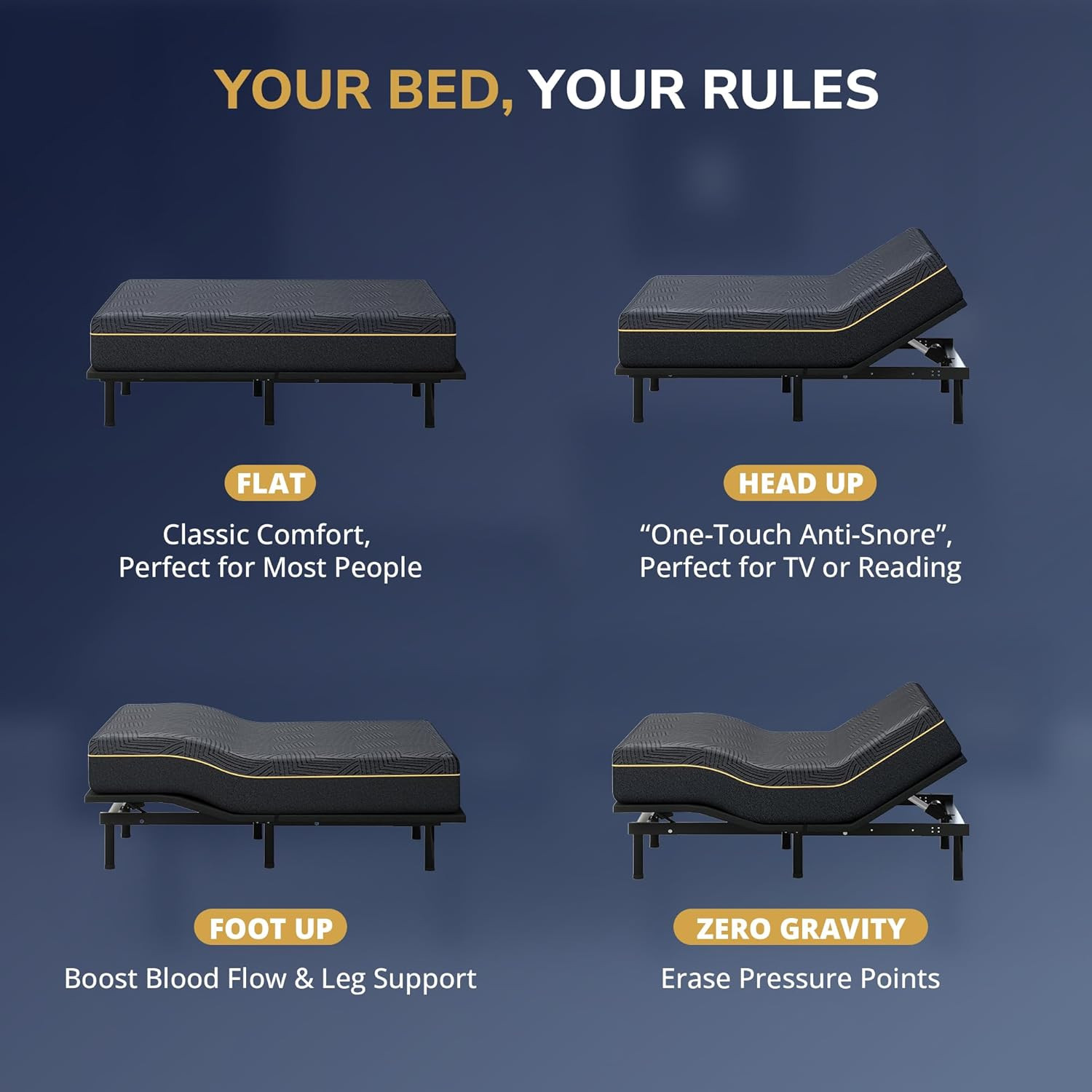 EGOHOME Split King Adjustable Bed with 14″ Memory Foam Mattress & Massage