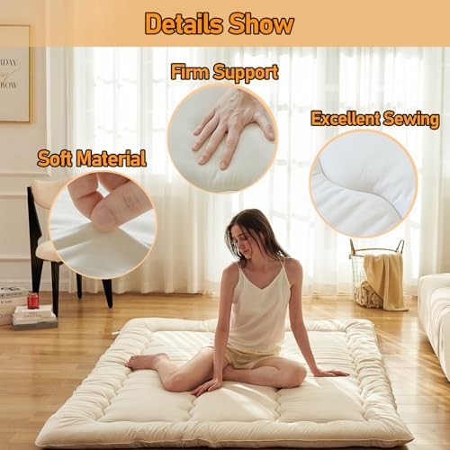 Queen Size Japanese Floor Mattress Without Washable Cover Beige Japanese Futon