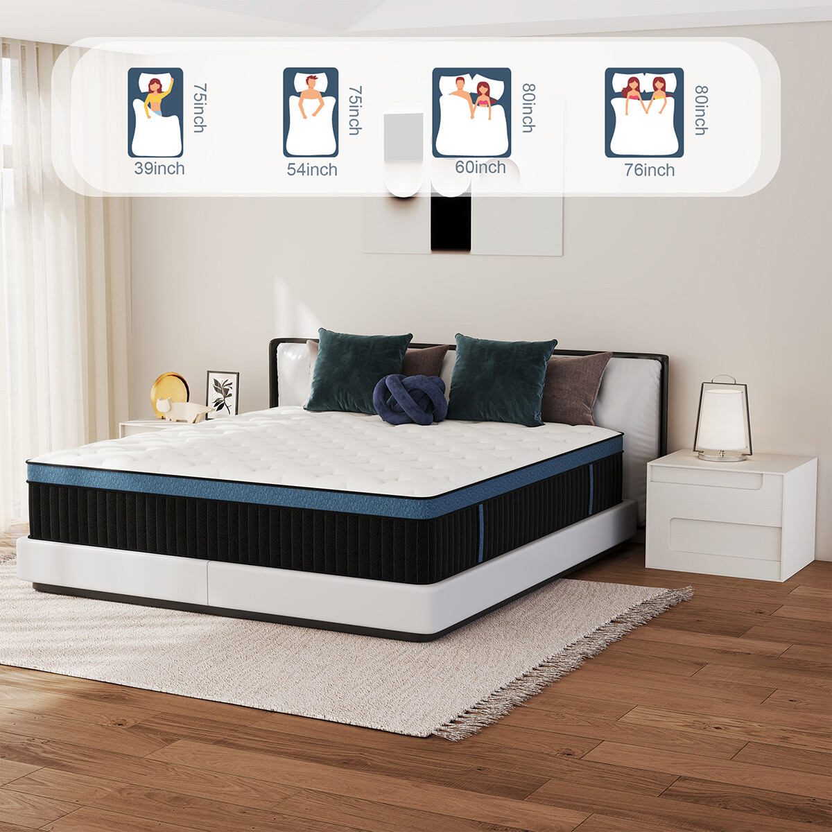 12″ 14″ Gel Memory Foam Pocket Spring Hybrid Mattress Twin Full Queen King Size