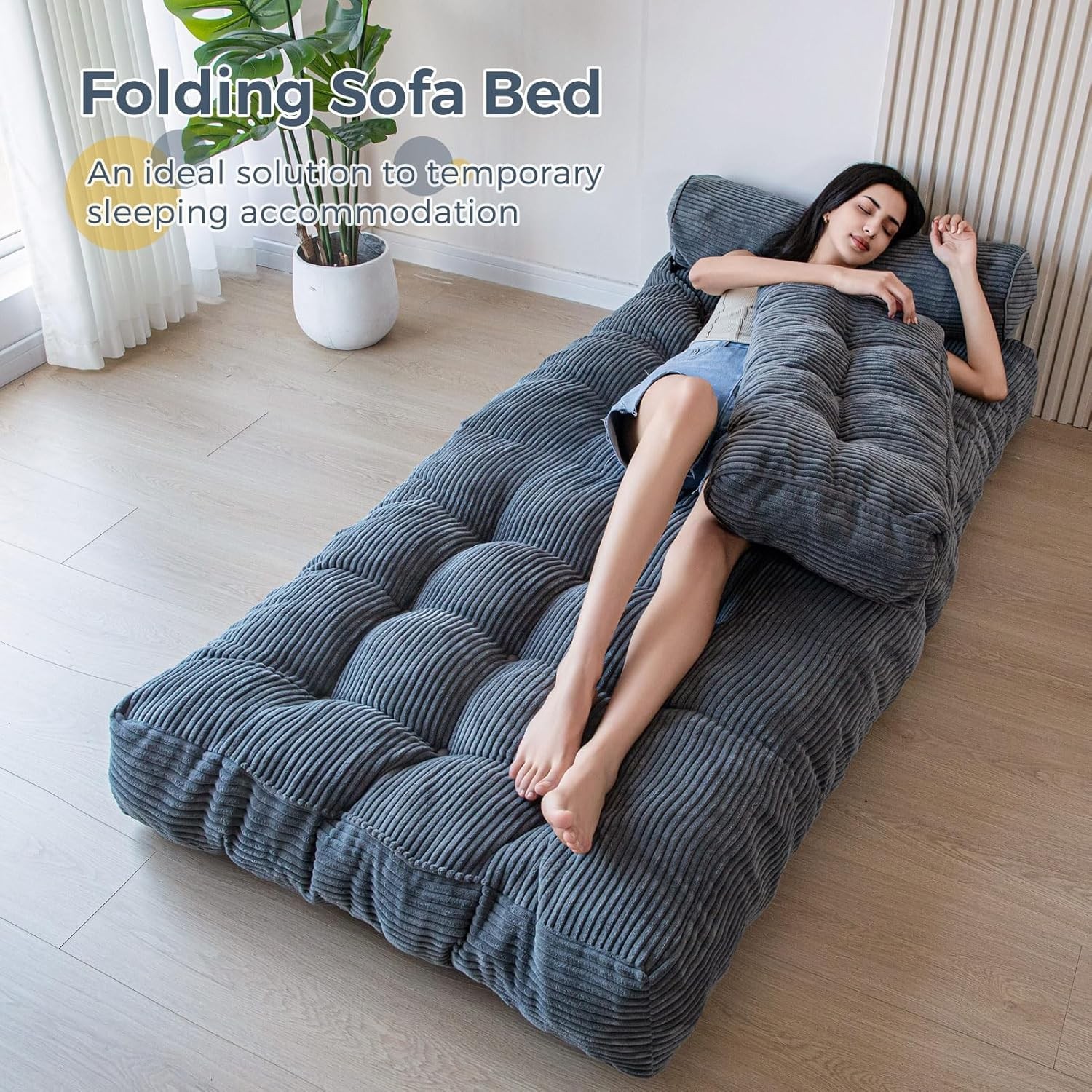 MAXYOYO Folding Sofa Bed, Convertible Sleeper Chair with Single, Dark Grey