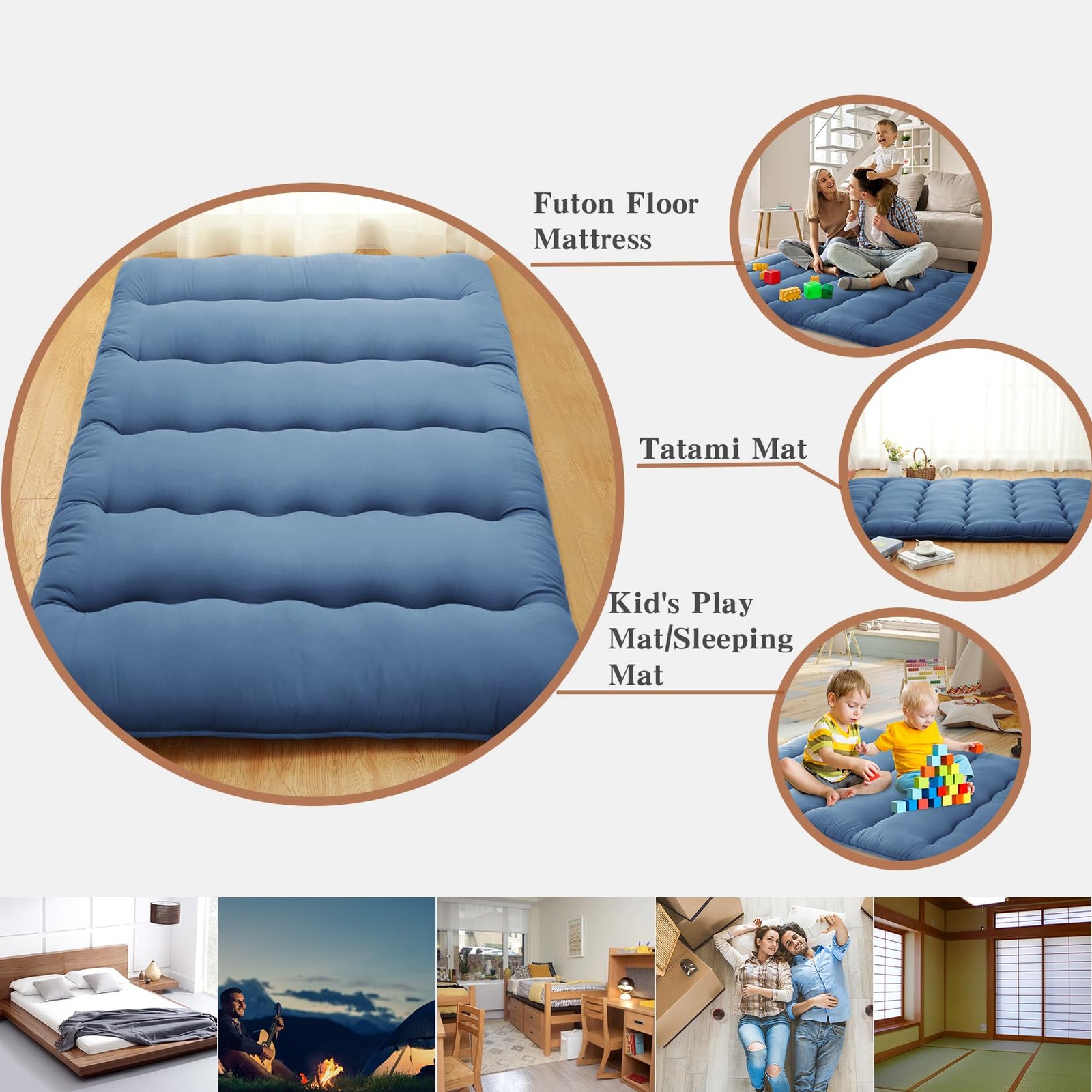 Futon Floor Mattress Twin Size – 3-Inch High Density Thick Collapsible Tatami