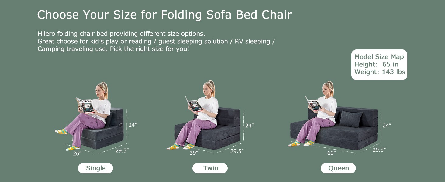 Folding Sofa Bed, 4 in 1 Convertible Sleeper Chair with Pillow, Twin
