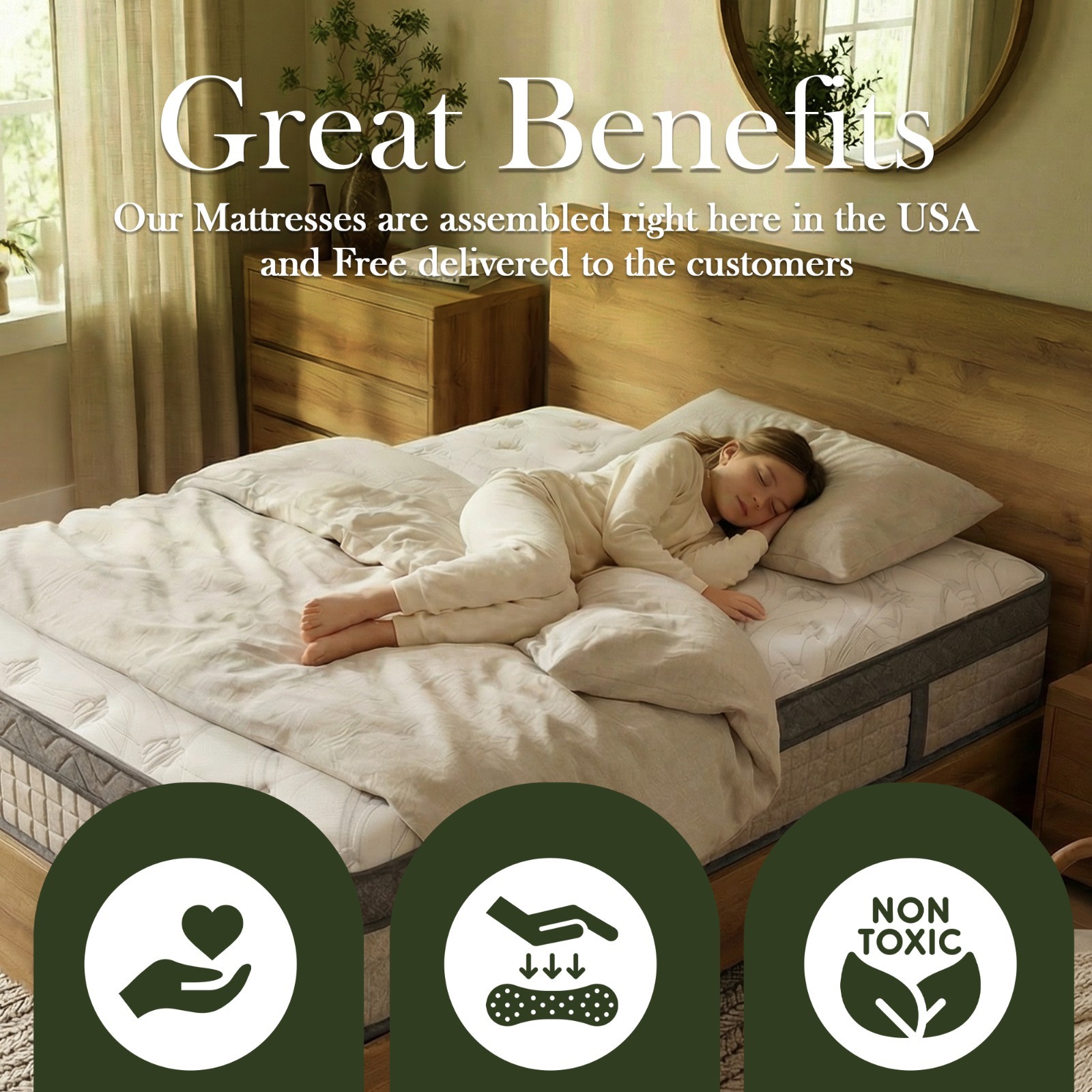 Sayre Sleep Hybrid Mattress 10″ 12″ | Firm & Medium Firm | Memory Foam + Coils