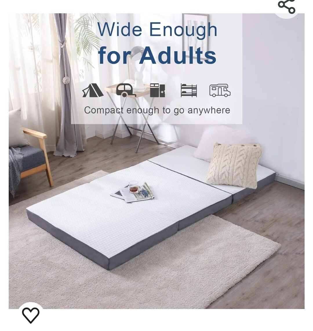 Memory Foam Tri-Folding Mattress with Super Soft Removable Bamboo Cover 38/75/4