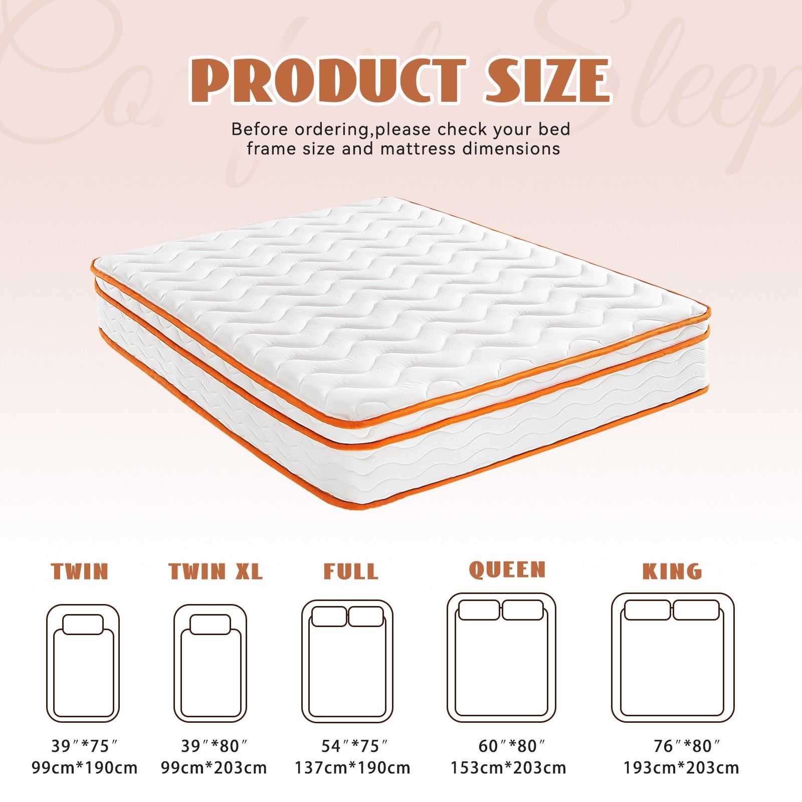 10″ 12″ Pocket Spring Hybrid Mattress, Twin Txl Full Queen King Size