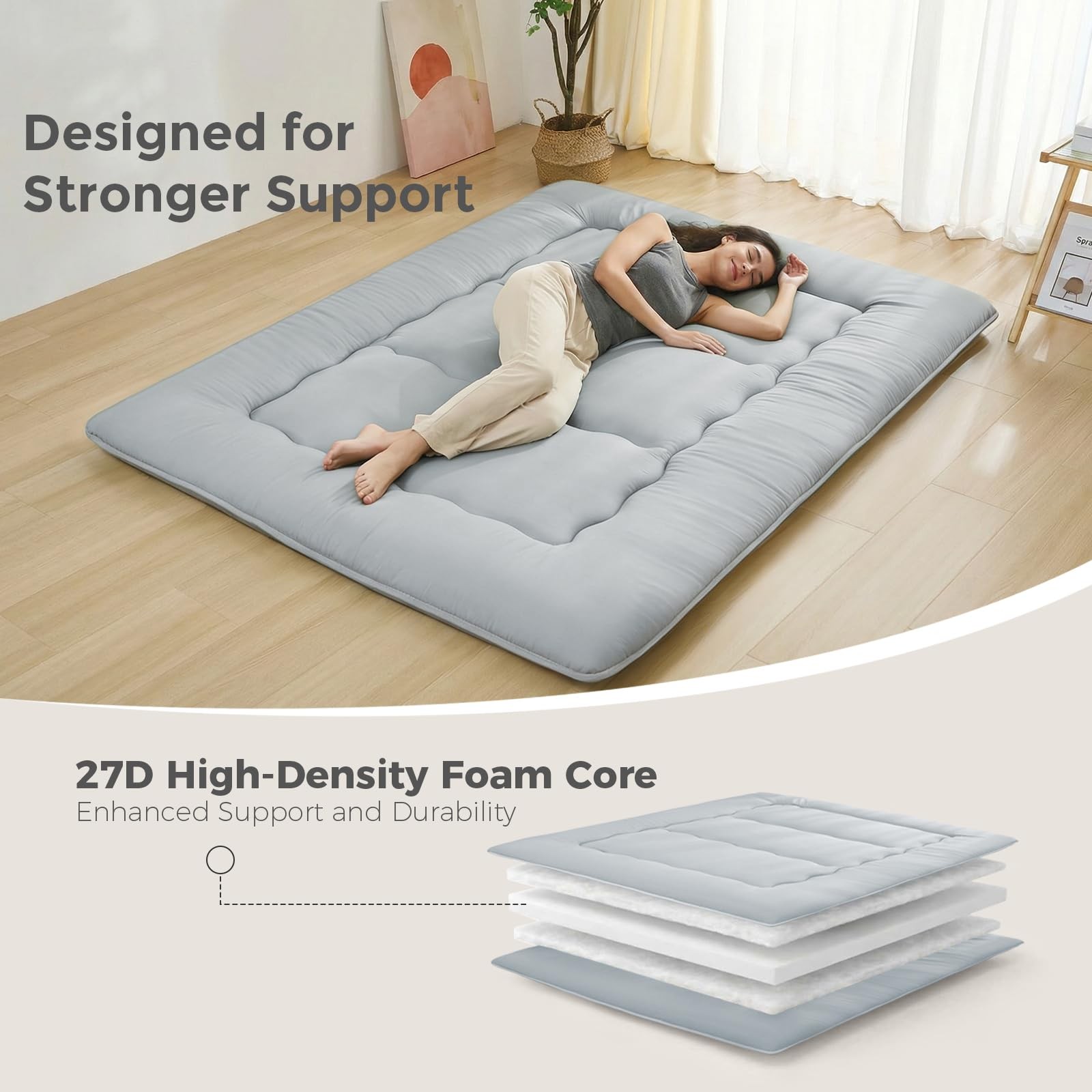 2.5″ Japanese Floor Mattress, Foldable Floor Mattress with Anti-Slip Cover Ja…