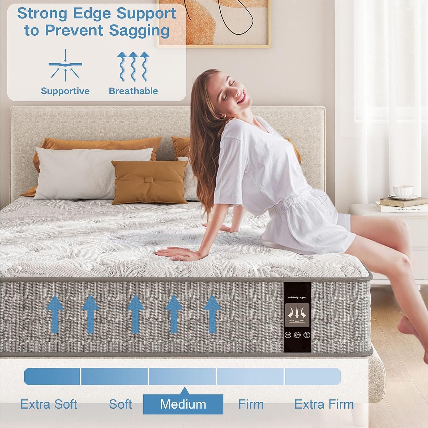 KOW Motion Isolation Mattress Queen Size 12+inch, Medium Plush Mattress in a Box