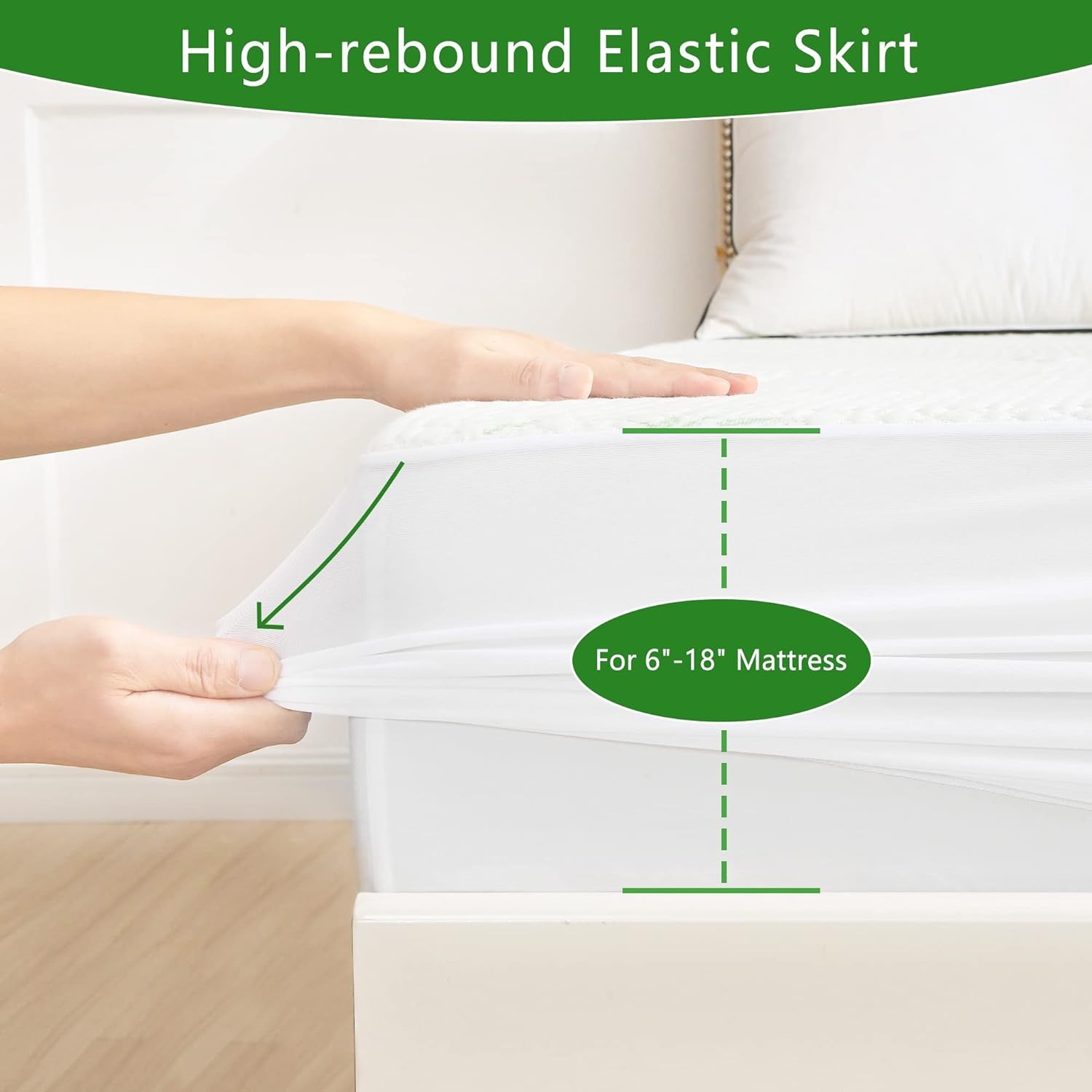 GOONIK Queen Mattress Protector, Breathable Bamboo Viscose Queen, White