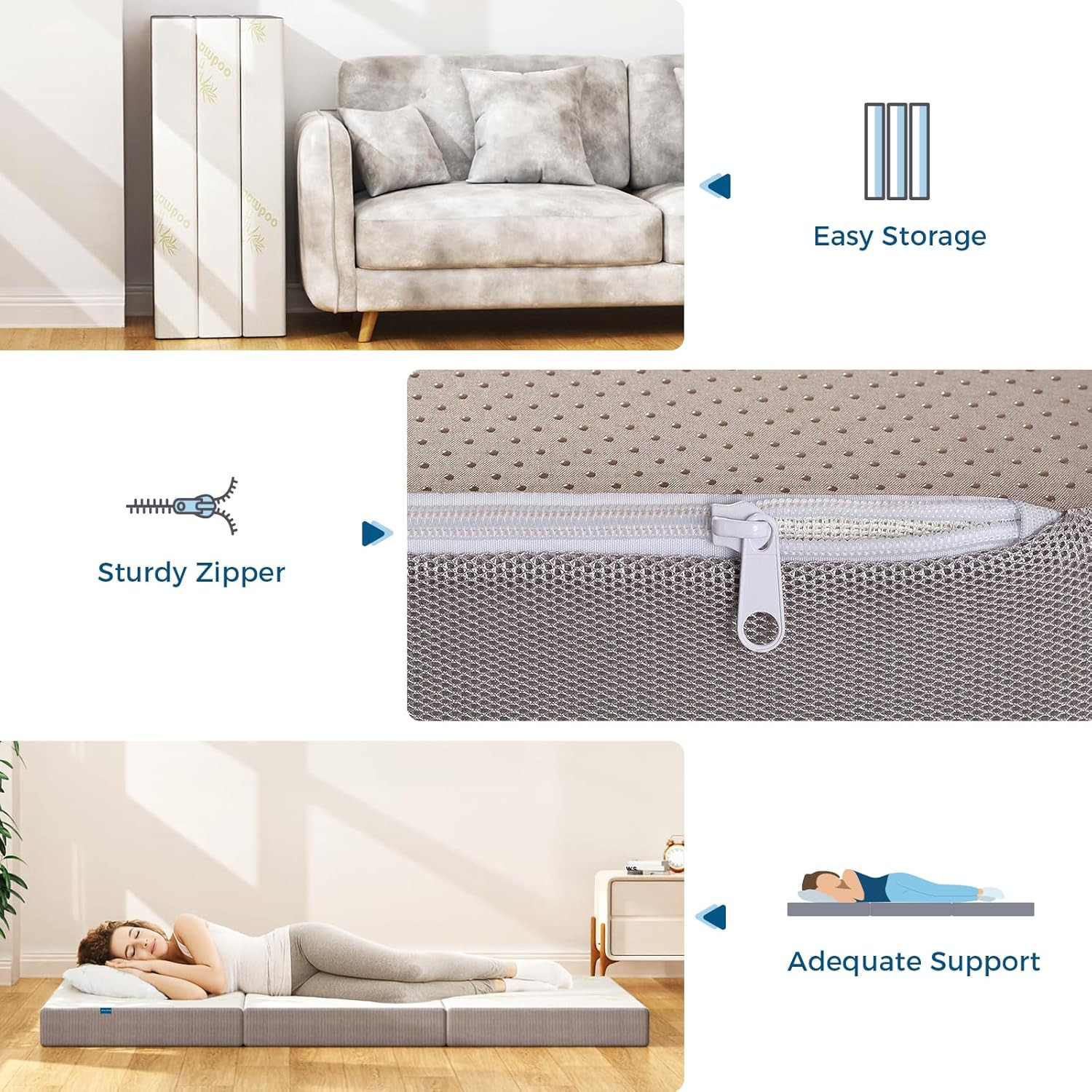 Queen Size 6″ Folding Memory Foam Mattress with Removable Cover – Medium Firm