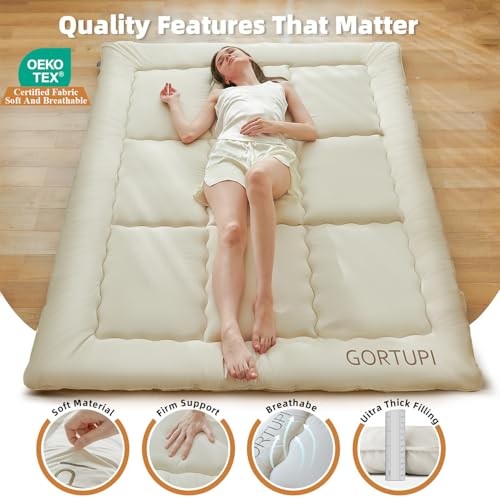 Japanese Floor Futon Foldable Futon Mattress for Floor Full Beige-a-no Cover