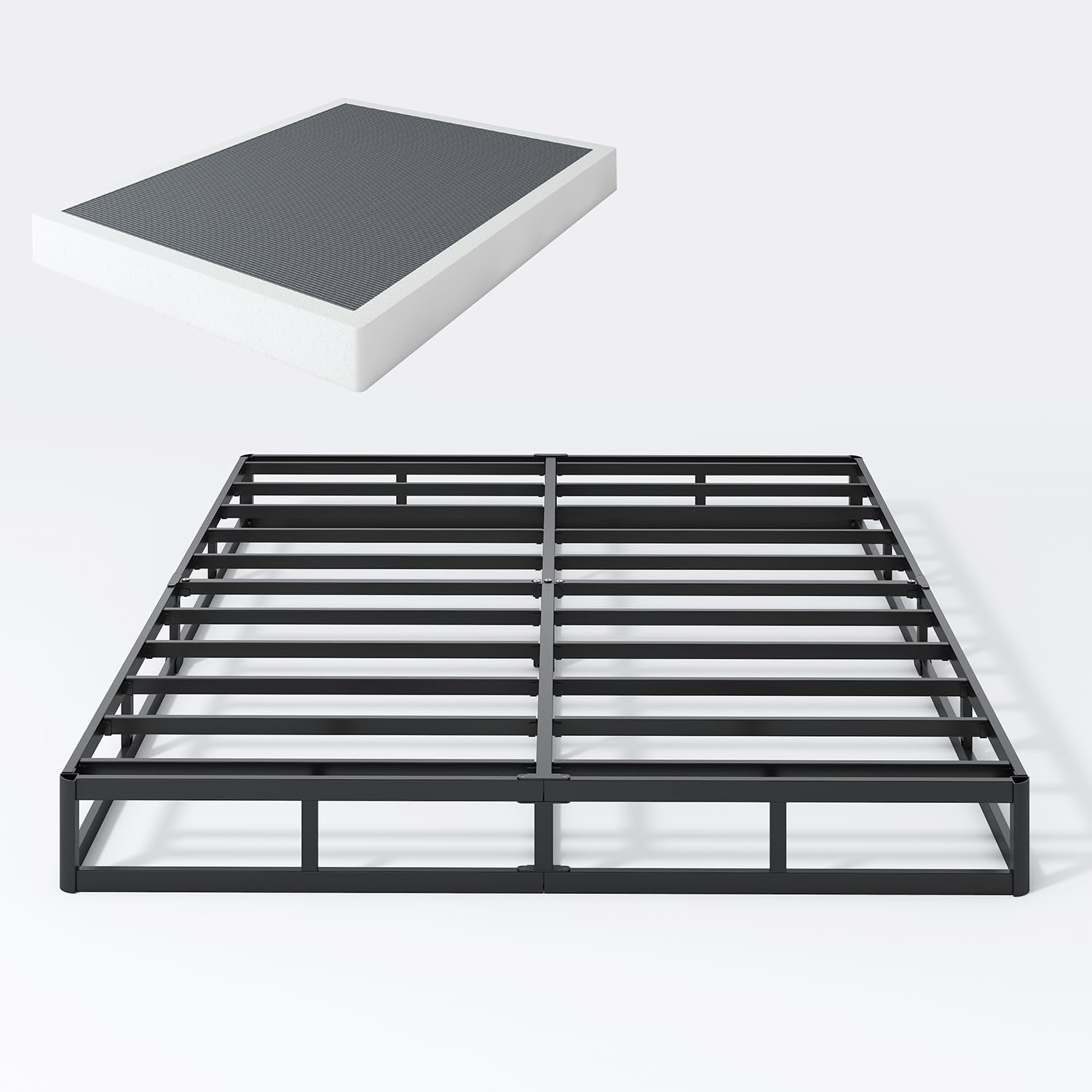 SHLAND Queen Box Spring 7 Inch Low Profile Size Bed Base, Queen, Black