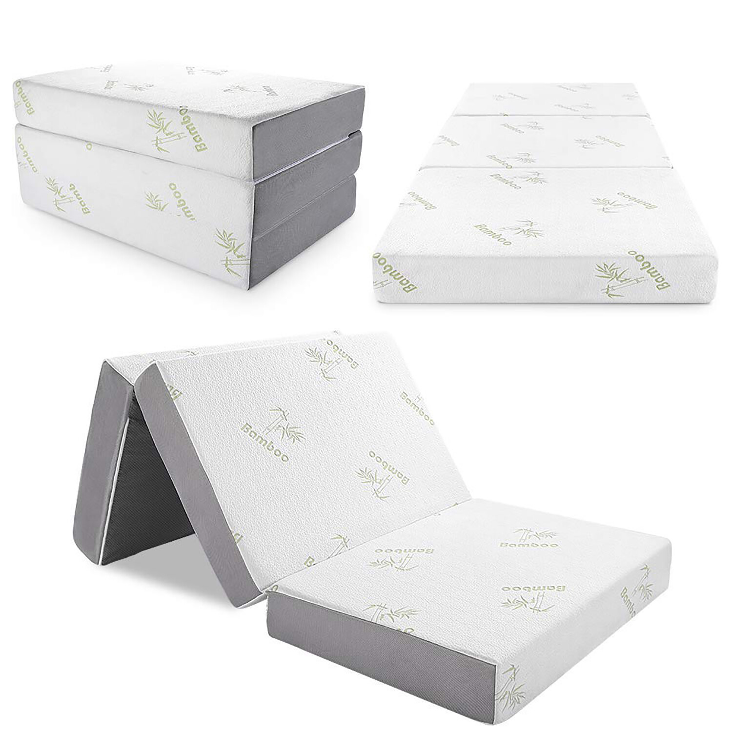 6″ Tri-Fold Matress Folding Mattress Memory Foam Plush Firmness Removable Cover