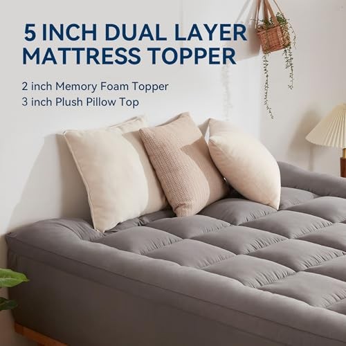 Dual Layer 5 Inch Memory Foam Mattress Topper Size, 2 Inch Gel Queen Dark Gray
