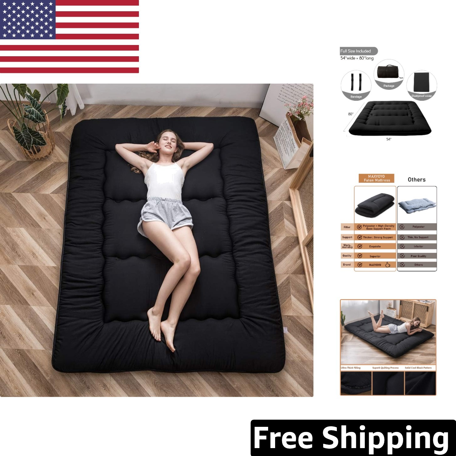 4-Inch Thick Portable Japanese Floor Mattress – Ideal for Kids & Dorms