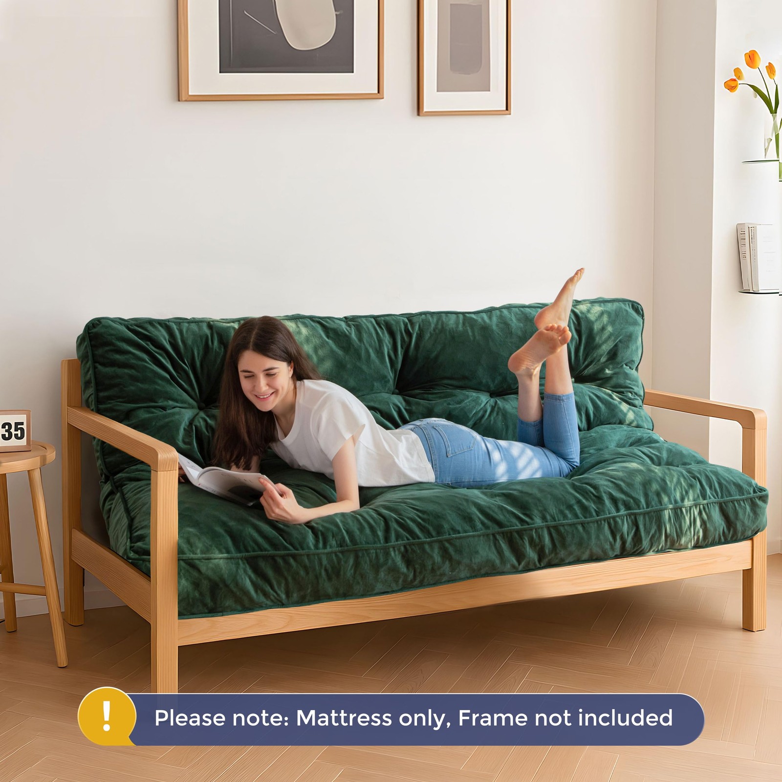 MAXYOYO 6″ Futon Mattress Full Size, Velvet Thick Futons Sofa Couch, Green