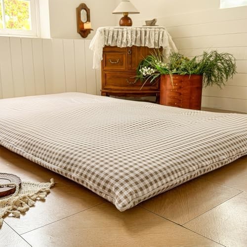 Floor Mattress Cover Gingham Checkered Futon Cover Guest Bed Japan Taupe Full
