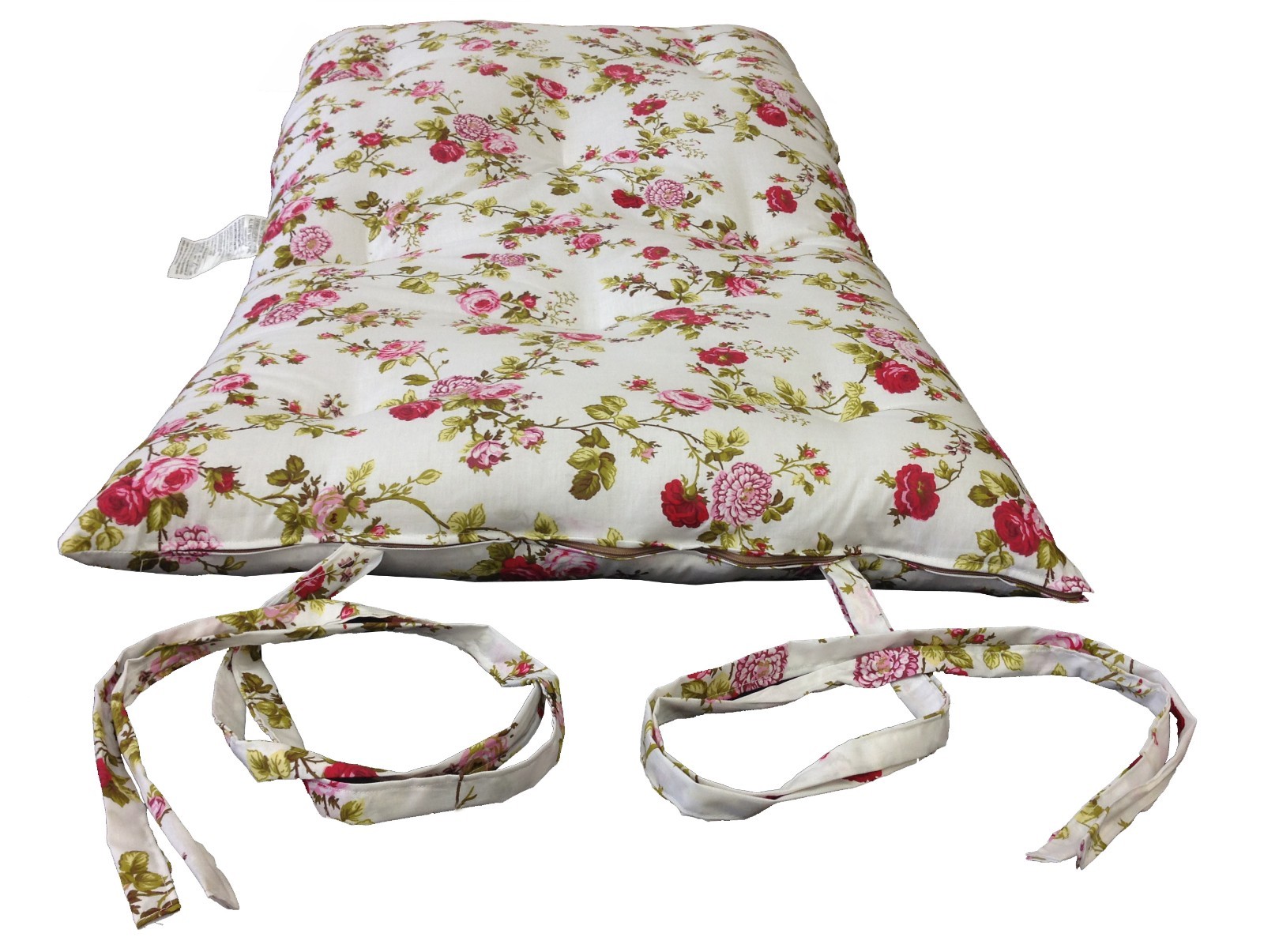 Red Roses White Traditional Japanese Floor Rolling Futon Mattress, Thai Mat