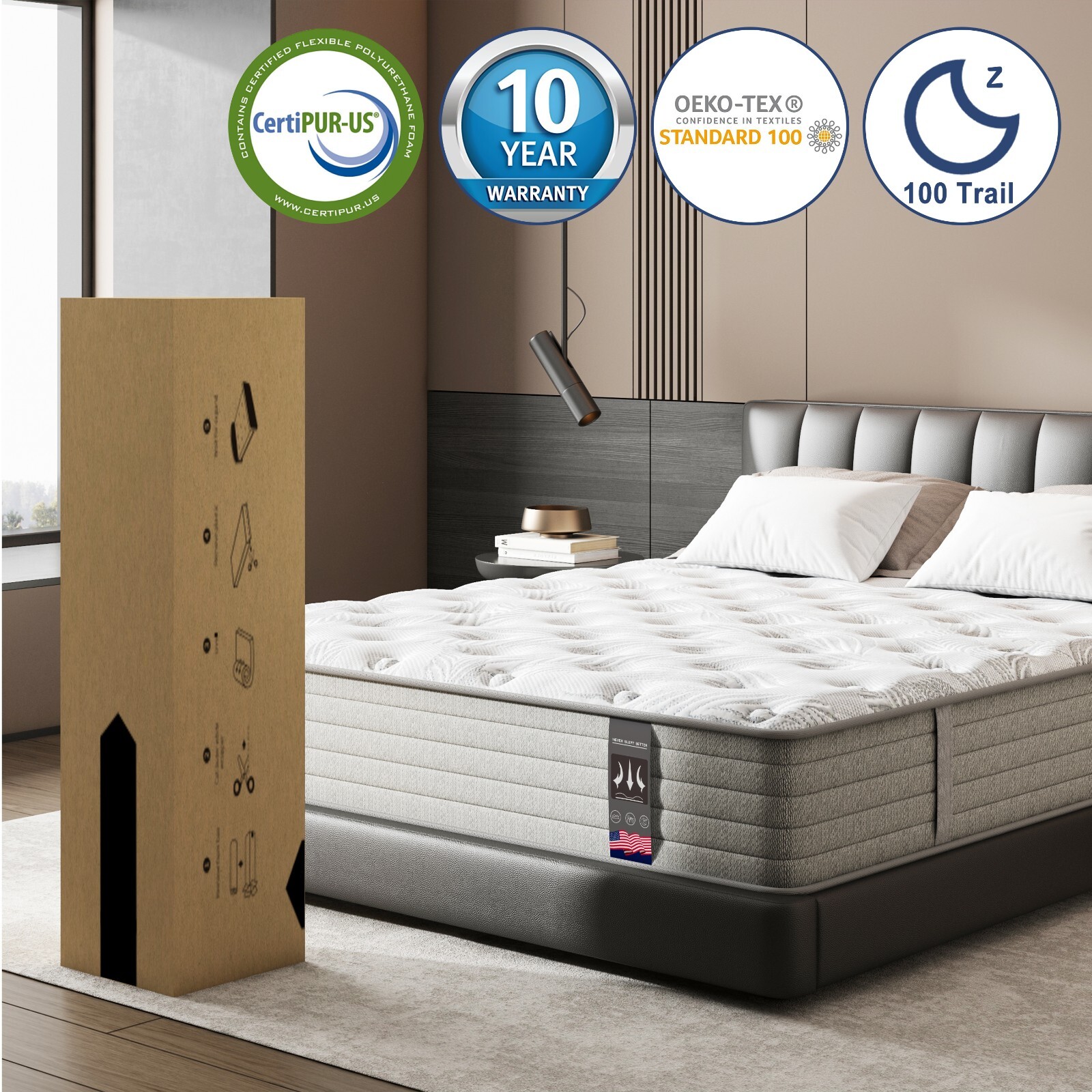12 Inch Hybrid Mattress Bed in a Box,Full Queen King Twin XL Size, Medium Firm