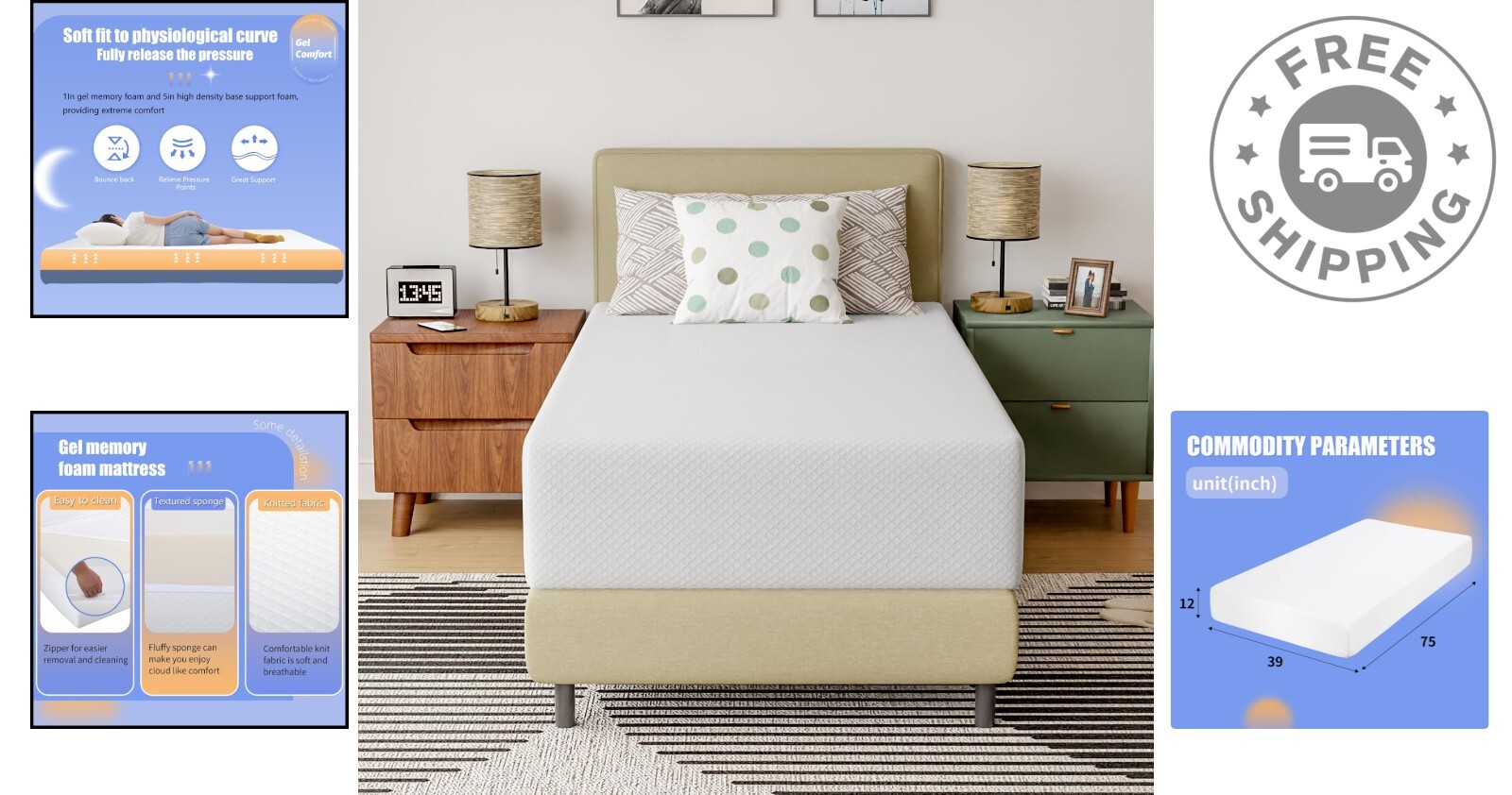 12-Inch Pressure-Relieving Gel Foam Twin Mattress – Perfect for All Sleepers