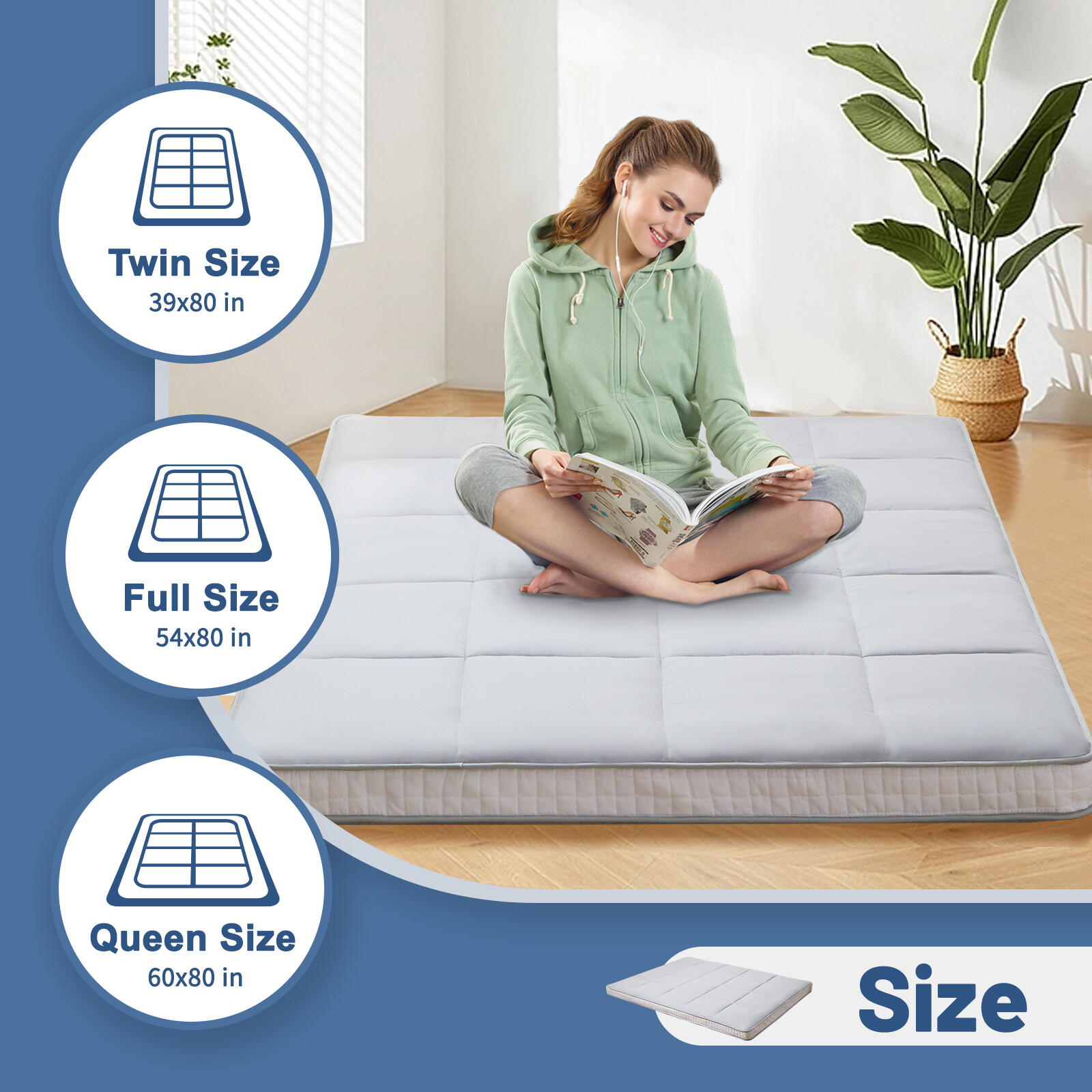 Japanese Floor Mattress Futon Mattress Foldable Roll Up Sleeping Tatami Mat New