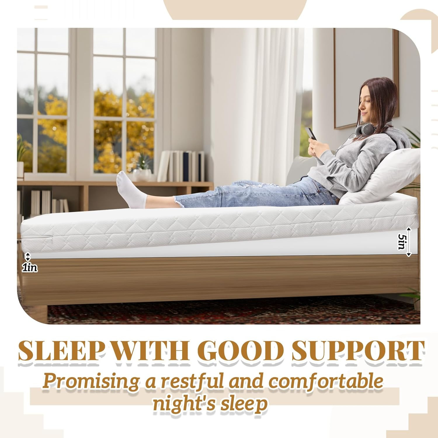 Queen Mattress Wedge 5″ Incline for Acid Reflux, Pain Relief & Snoring Support