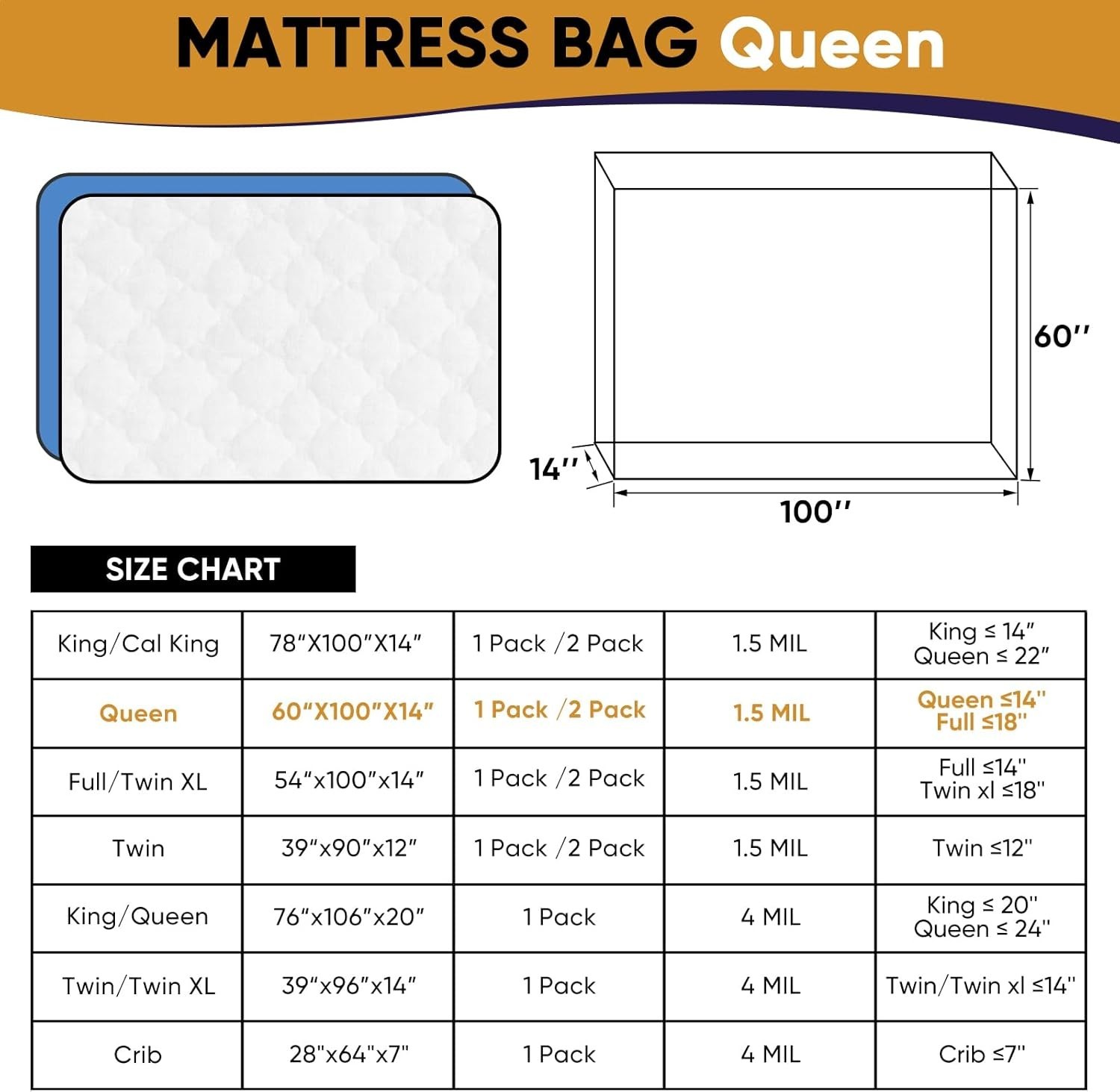 Queen Mattress Bags for Moving and Disposal – Waterproof Plastic Queen Mattre…