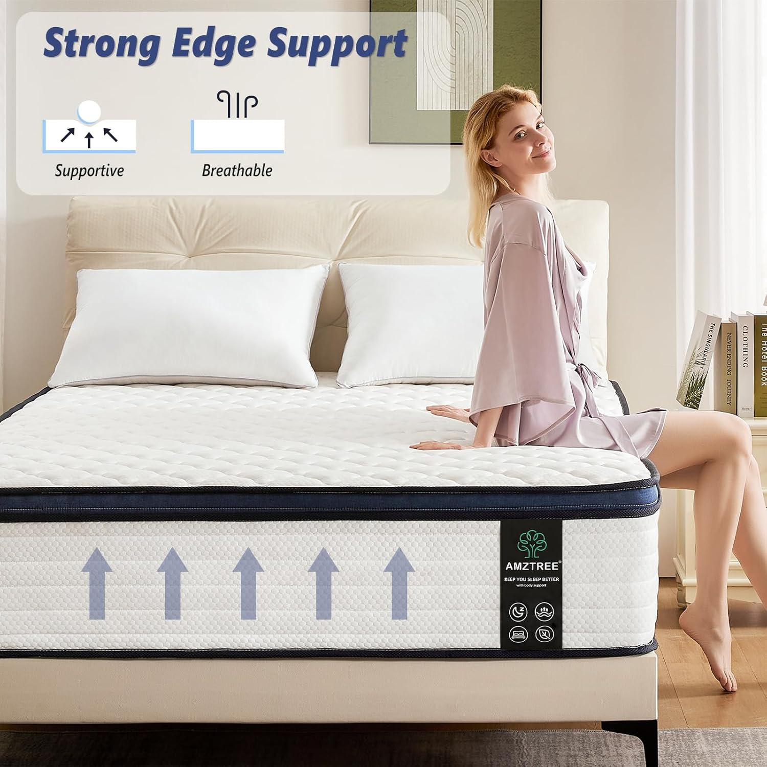 14″ Queen Mattress – Memory Foam & Pocket Coils, Medium Firm, Pressure Relief