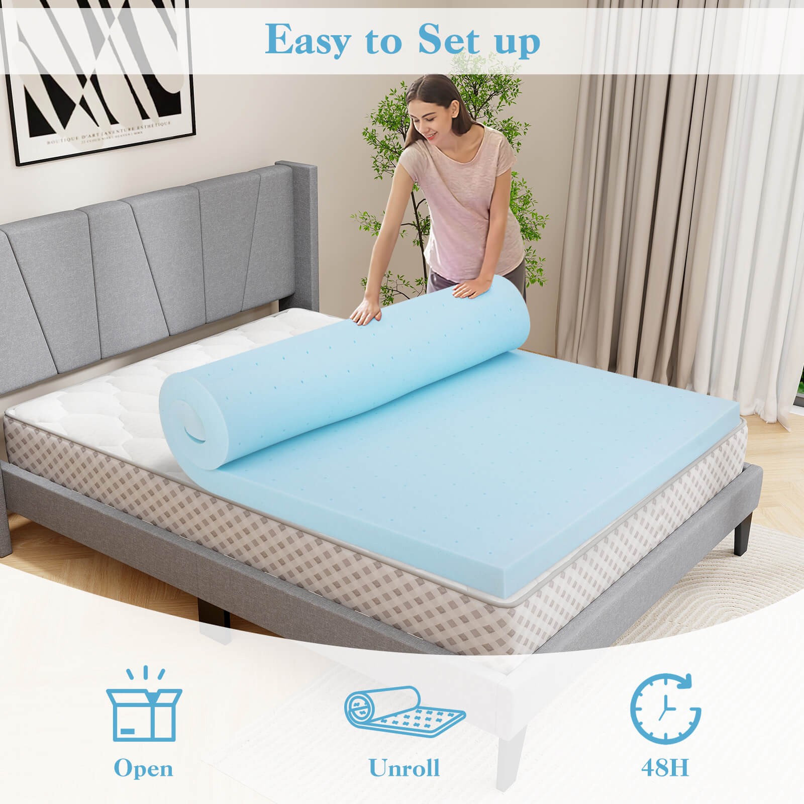 3″ Gel-Infused Memory Foam Mattress Topper w/ Removable & Washable Cover Queen