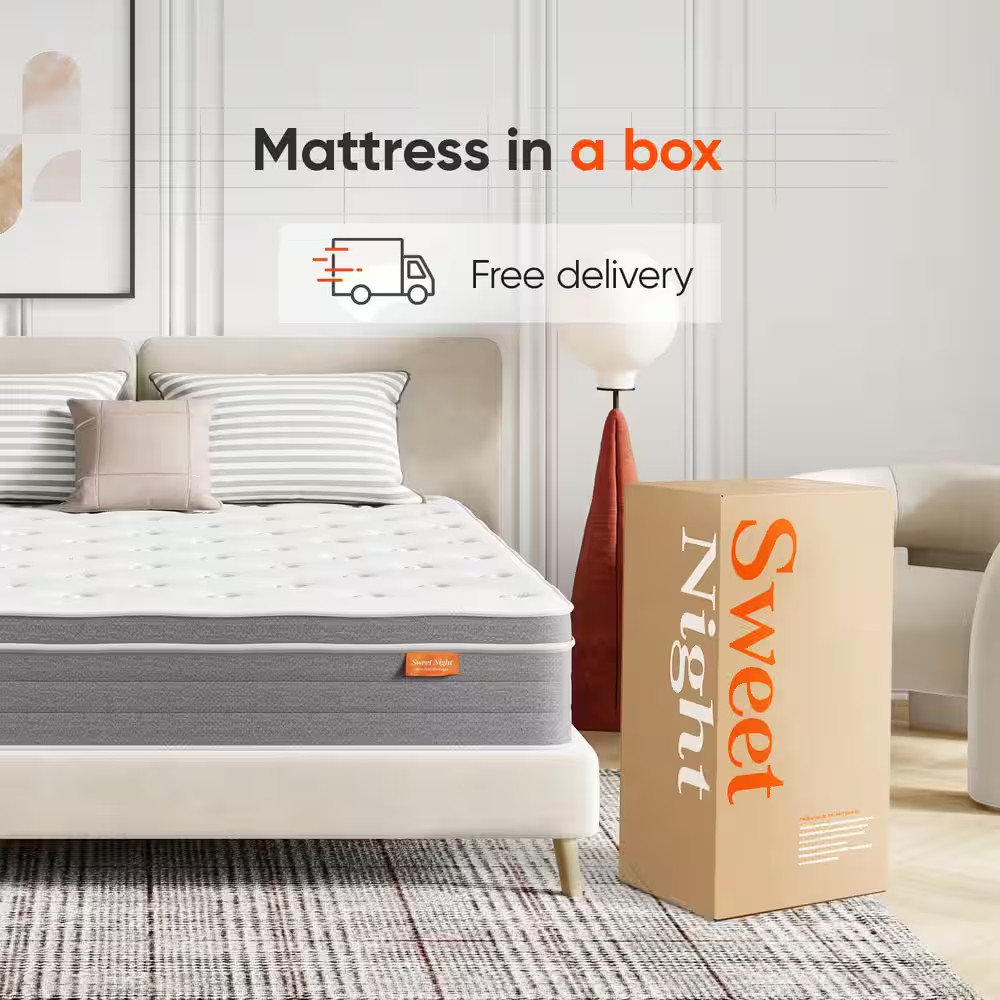 Cooling Queen Size Medium Hybrid Pillow Top Mattress, 12 In. Support and Breatha