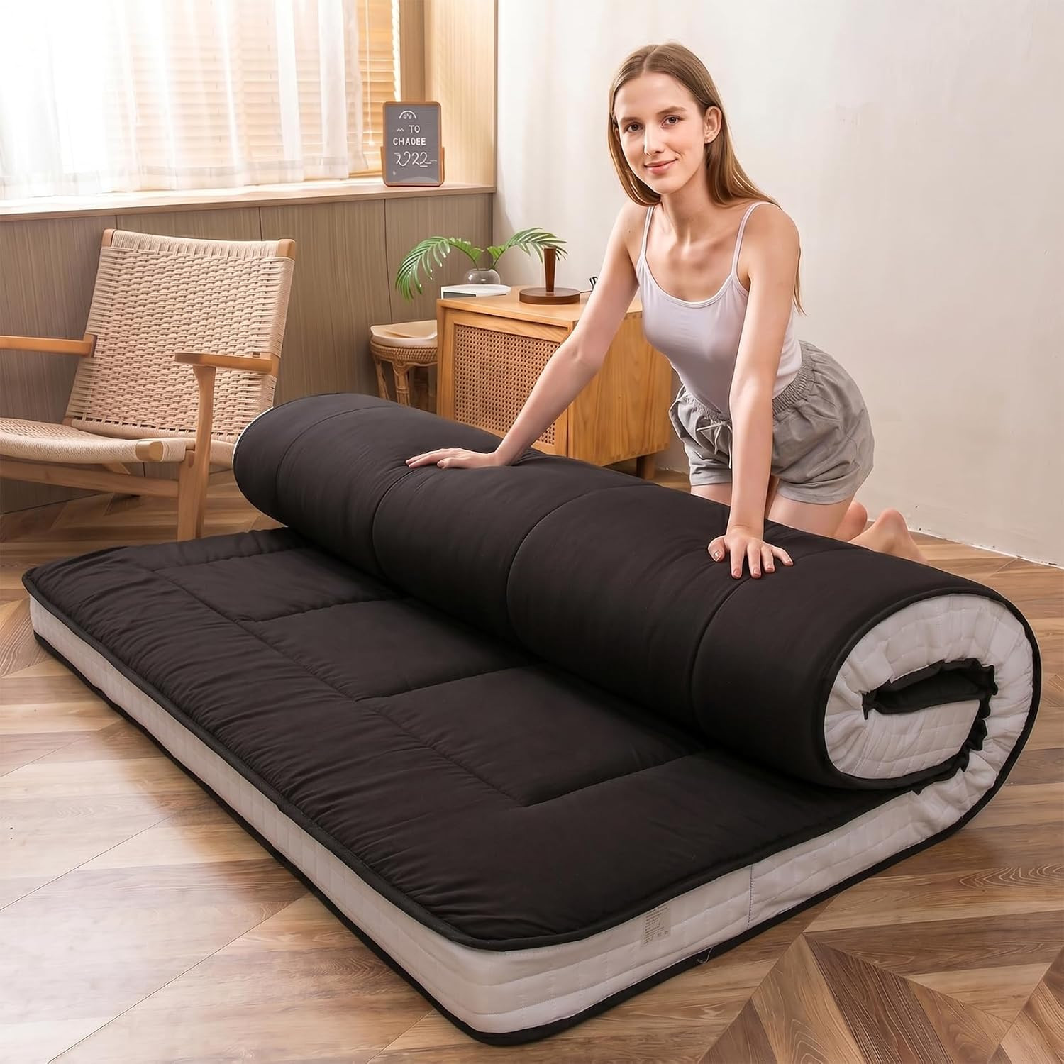 Futon Mattress, Padded Japanese Floor Mattress Quilted Mattress Topper, Extra Th