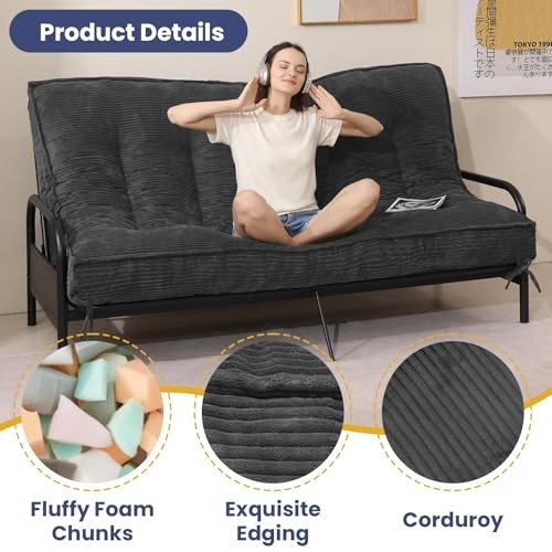 JUIKURY 8″ Futon Mattress Size, Thick Futons Sofa Couch Bed Sleeper Full Grey