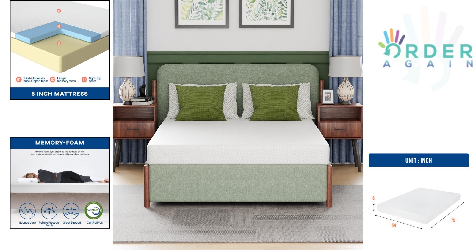 Full Mattress Gel Memory Foam 6 Inch Bed in a Box Pressure Relief Cooling
