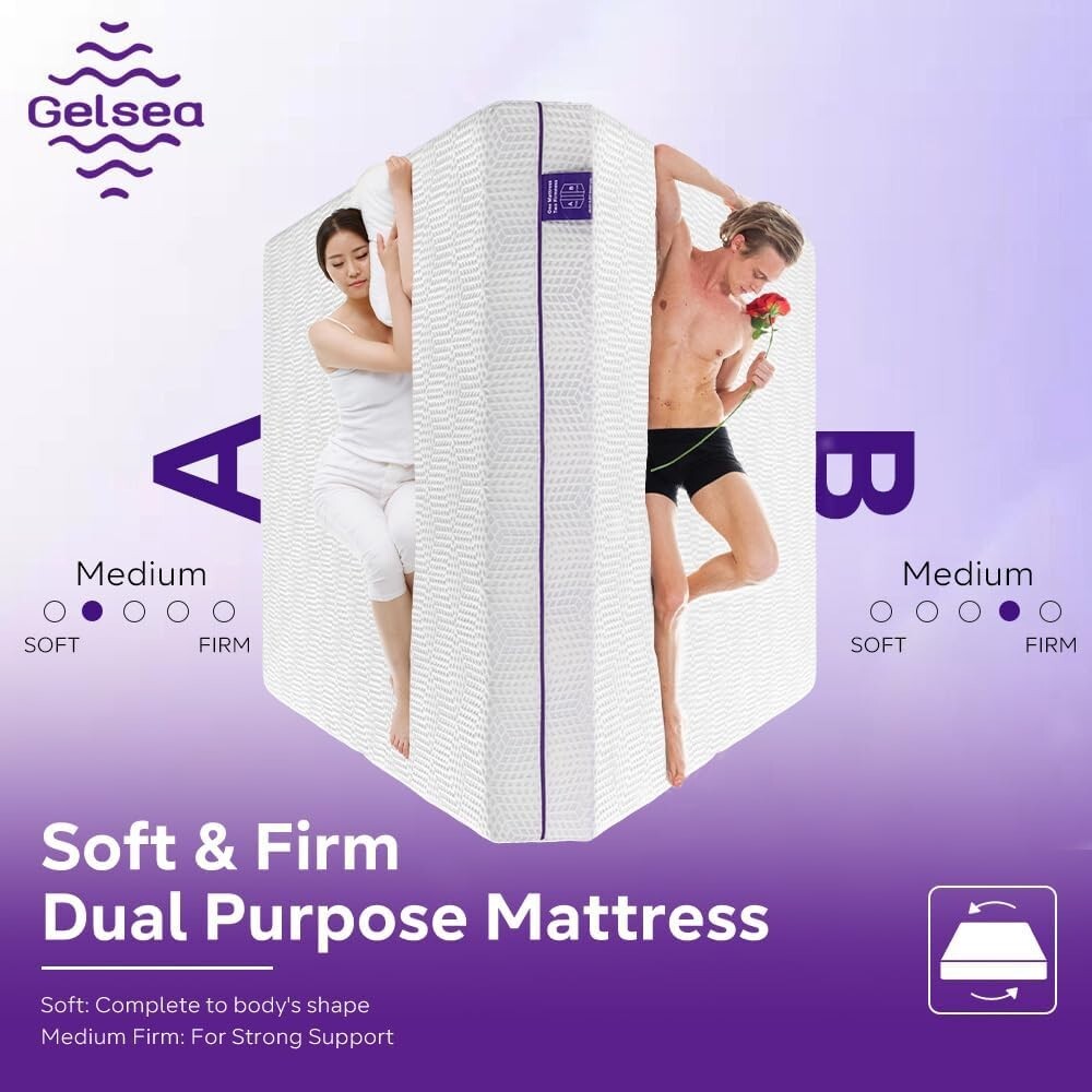 Removable Cover Gel Memory Foam Mattress – 6 Inch Full, Dual Firmness Options