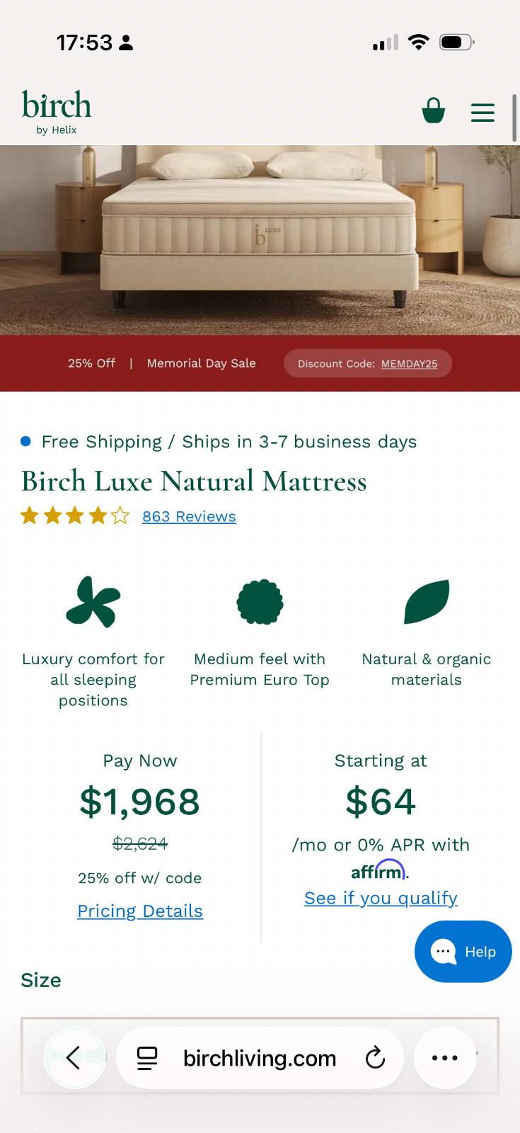 Birch Luxe Natural Mattress By Helix Queen (2025)