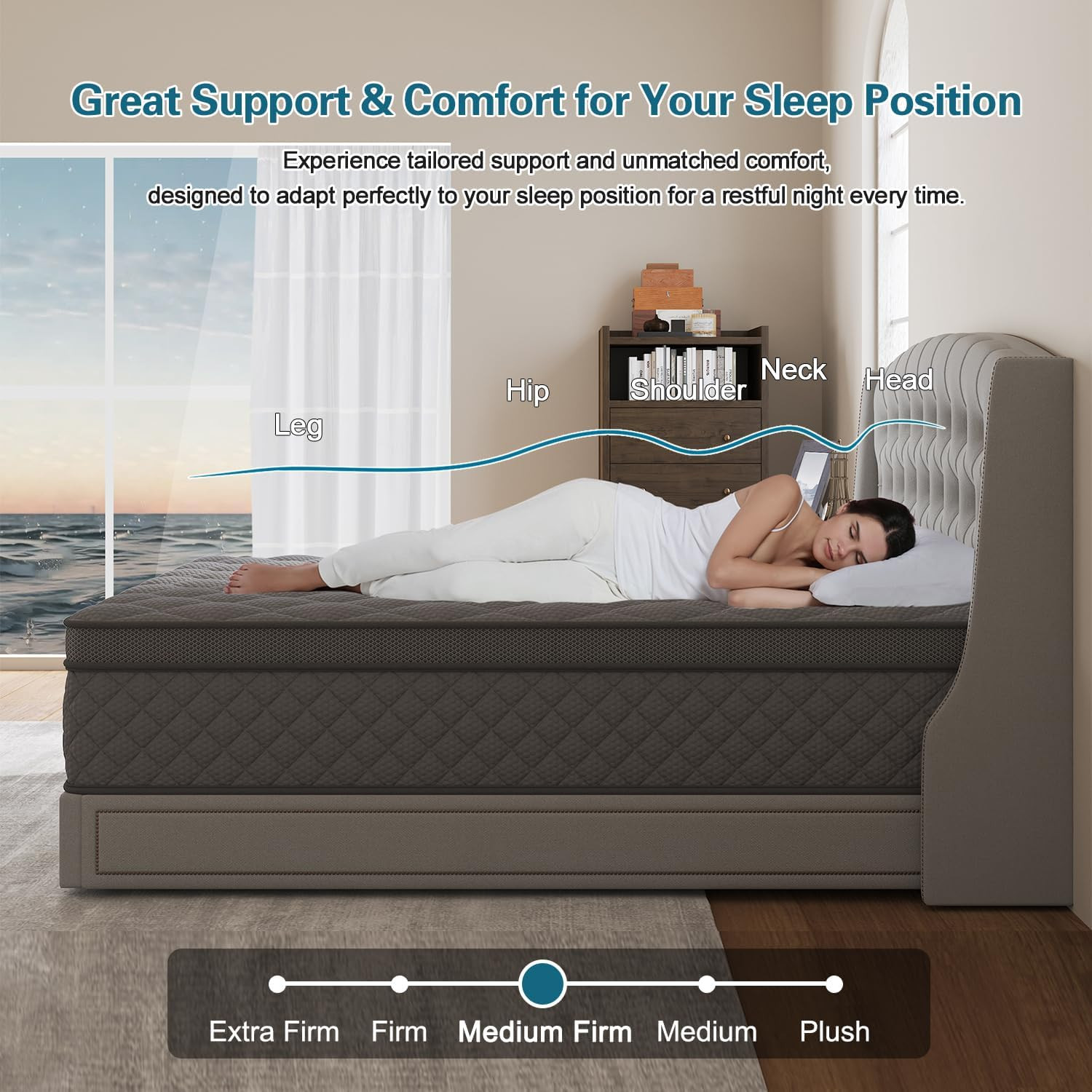 VISCOUNTESS King Mattress, 10 Inch Hybrid Mattresses Grey Medium Firm for Back &
