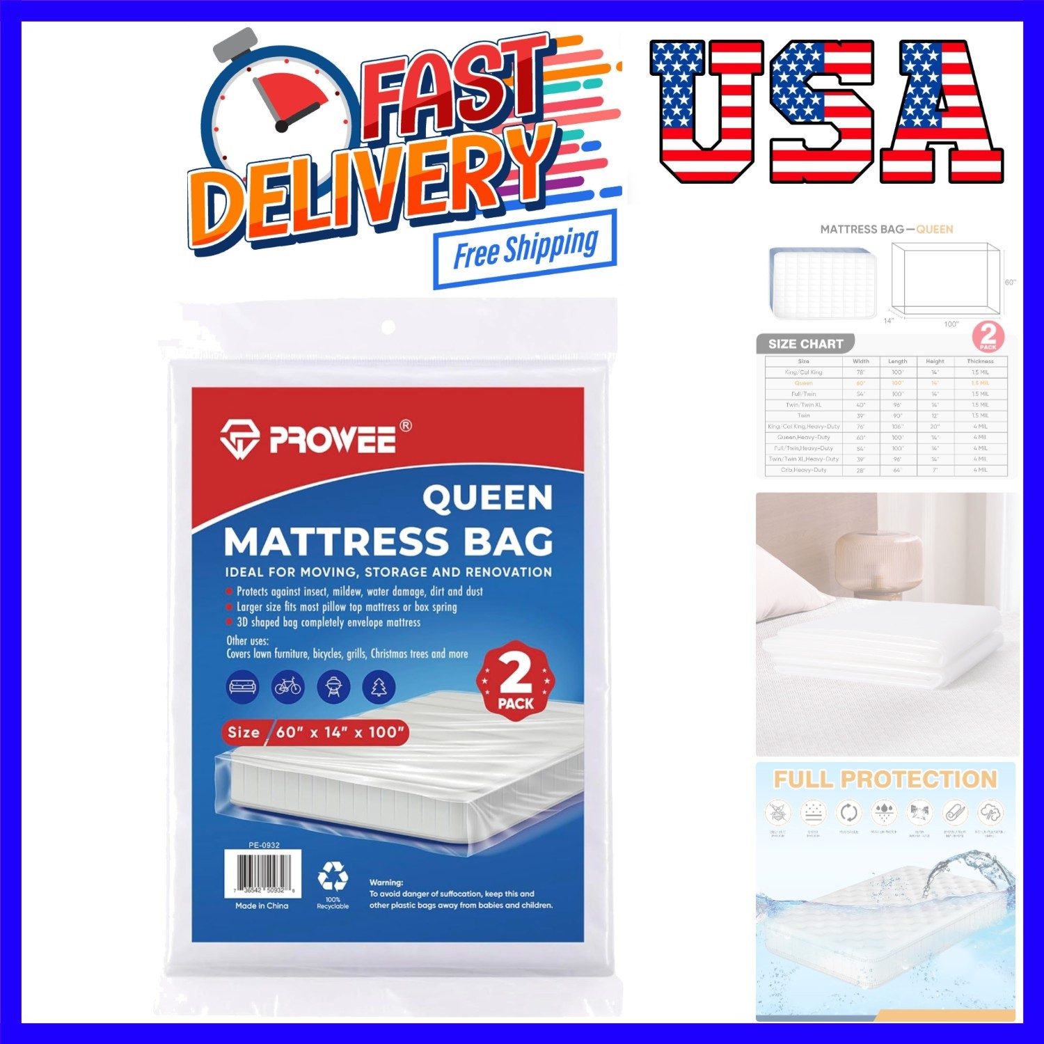2 PK Queen Mattress Bags for Moving Storage,Mattress Bag for Disposal, Mattre…