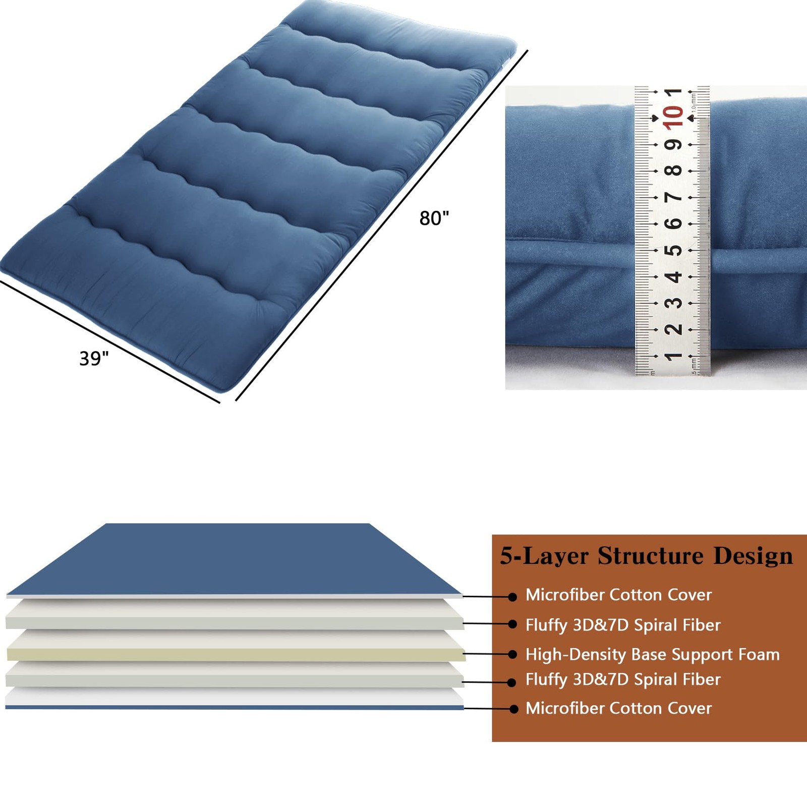 Futon Floor Mattress Twin Size – 3-Inch High Density Thick Collapsible Tatami