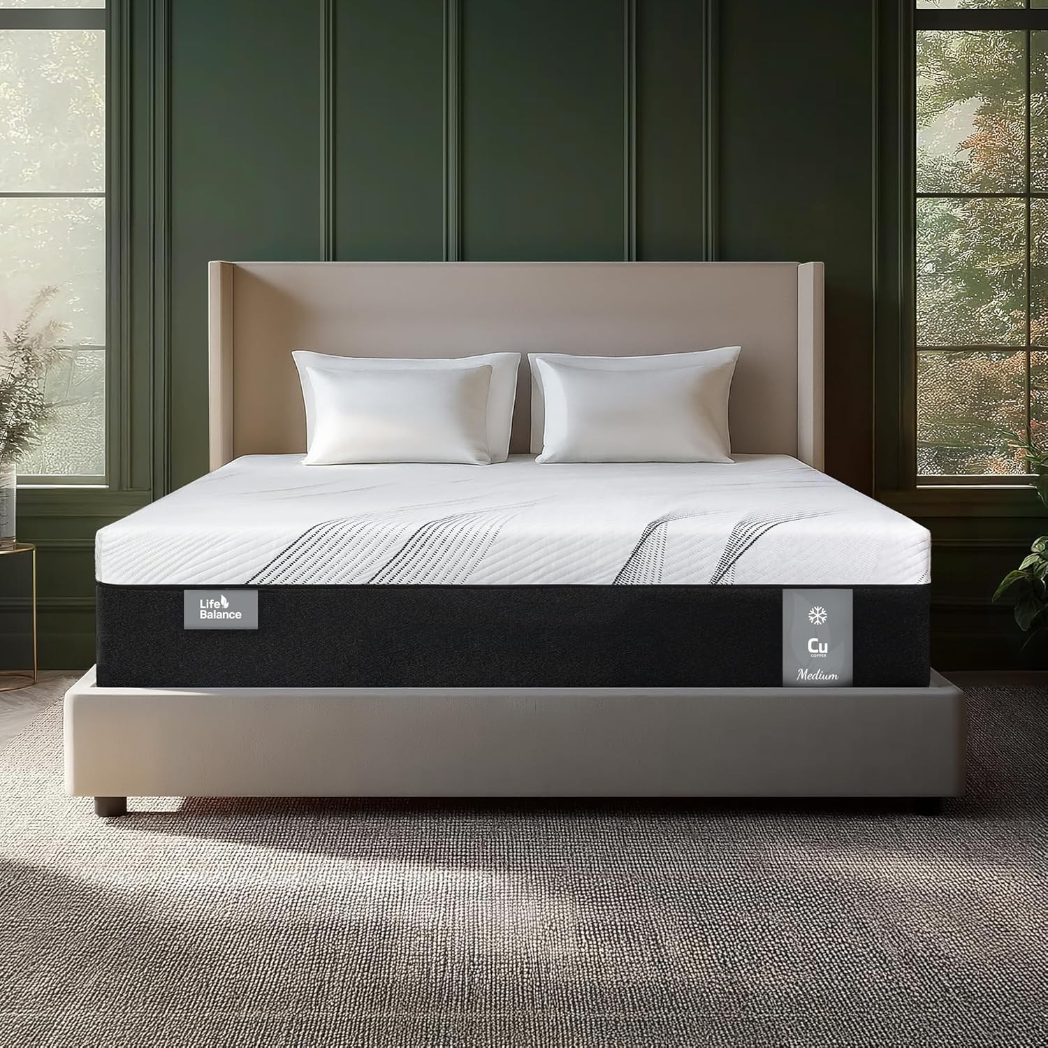 12″ Queen Hybrid Mattress – Copper Gel Memory Foam, Hypoallergenic & Odorless