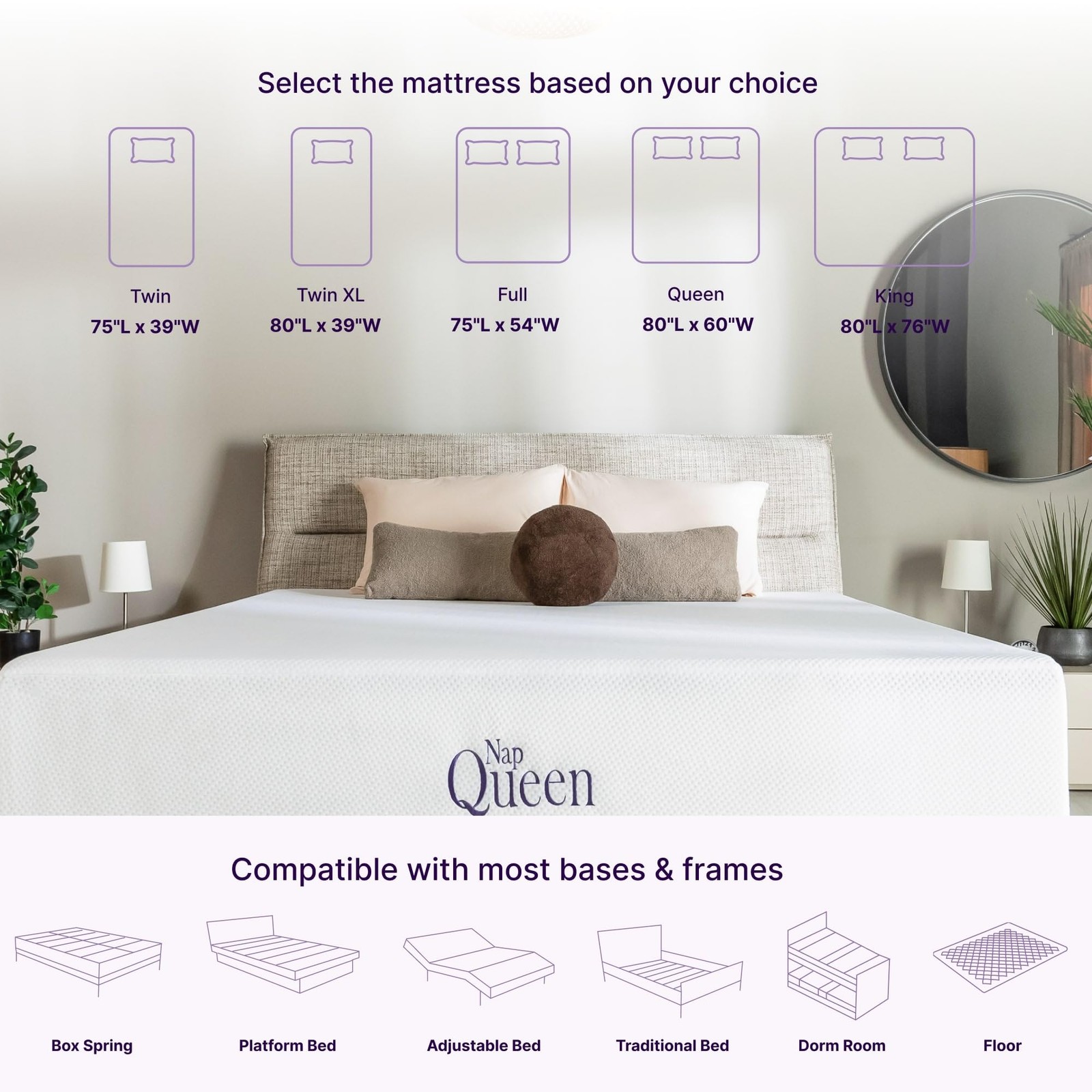 NapQueen Queen Mattress, 6 Inch Charcoal Memory Foam Mattress, Queen Bed Mattres
