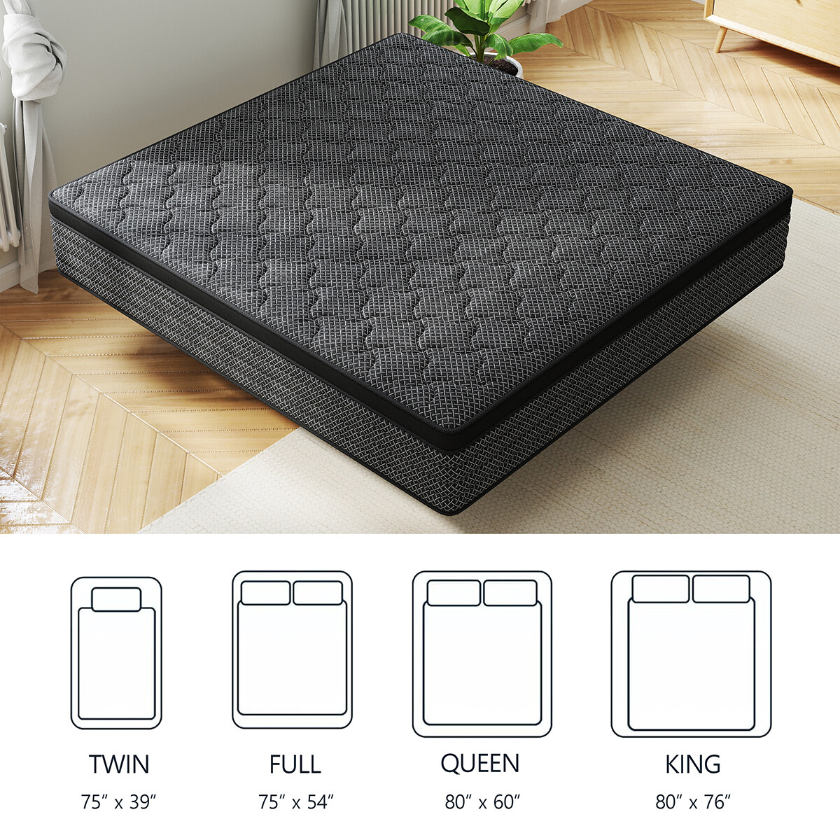 12″14″ Twin Full Queen King Mattress Memory Foam Pocket Coil Hybrid Bed In a Box