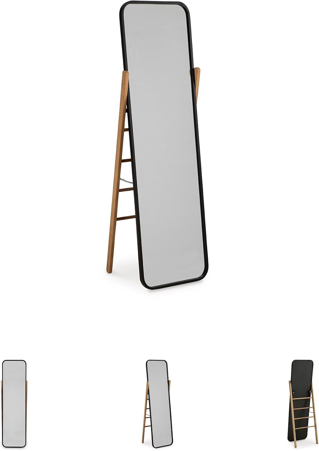 Bronick Contemporary Full Length Floor Mirror – Metal & Wood, Black & Light Brow