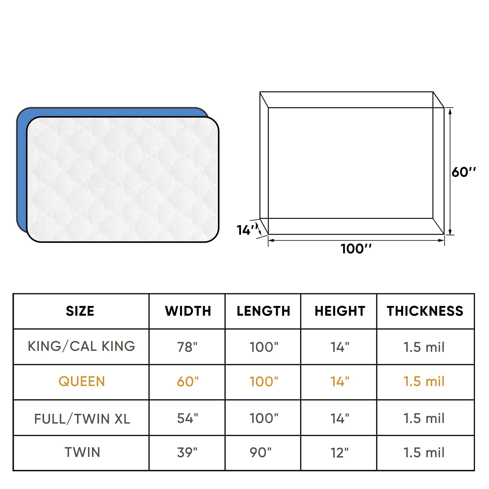 Queen Bed Mattress Bag, Waterproof Storage Moving Protection Cover, White
