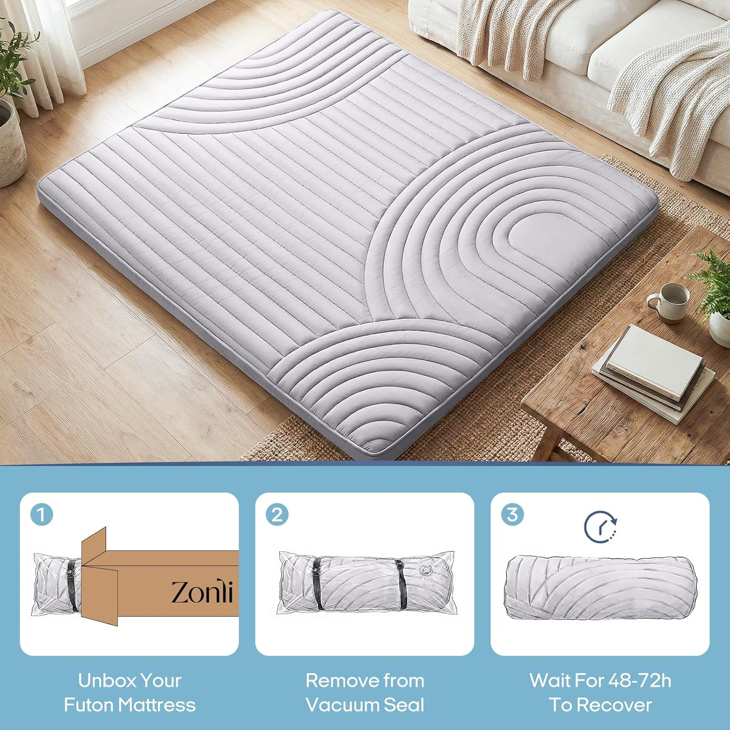 Thick Japanese Floor Futon Mattress, Portable & Washable for Adults & Kids