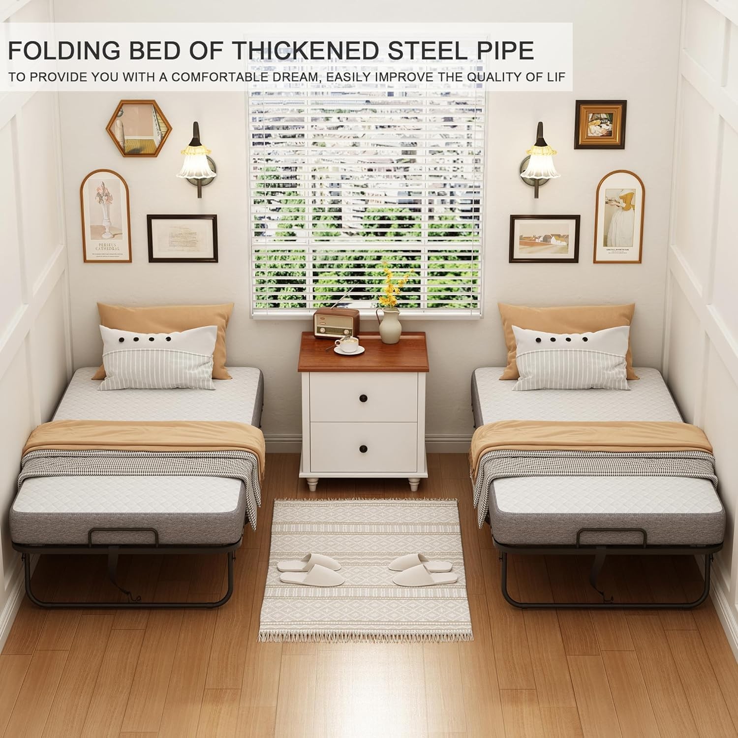 Folding Bed with Memory Foam Mattress for Adults Portable Space Saving Cot Size